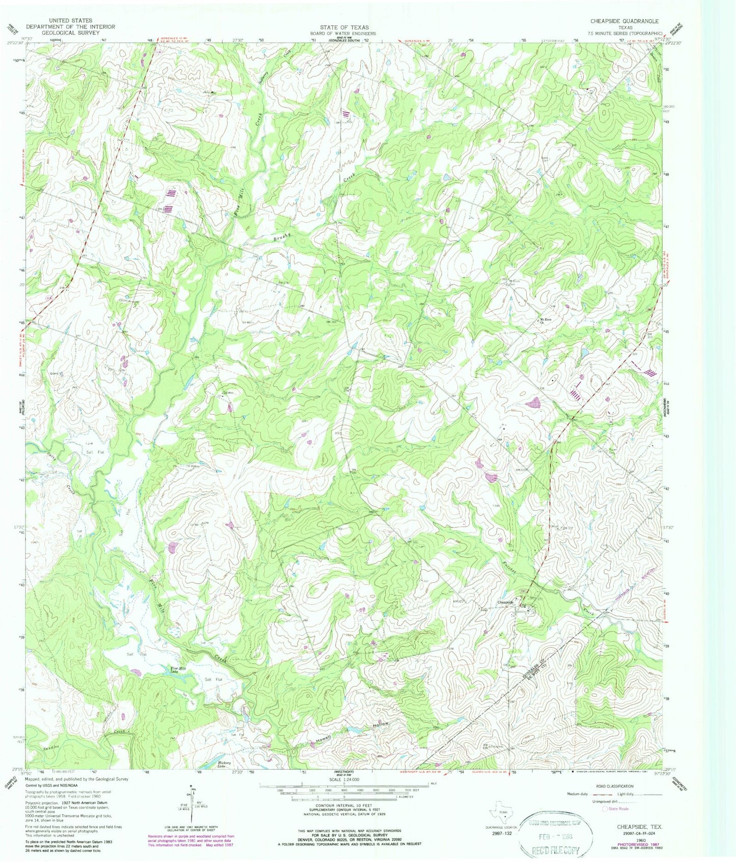 Classic USGS Cheapside Texas 7.5'x7.5' Topo Map Image