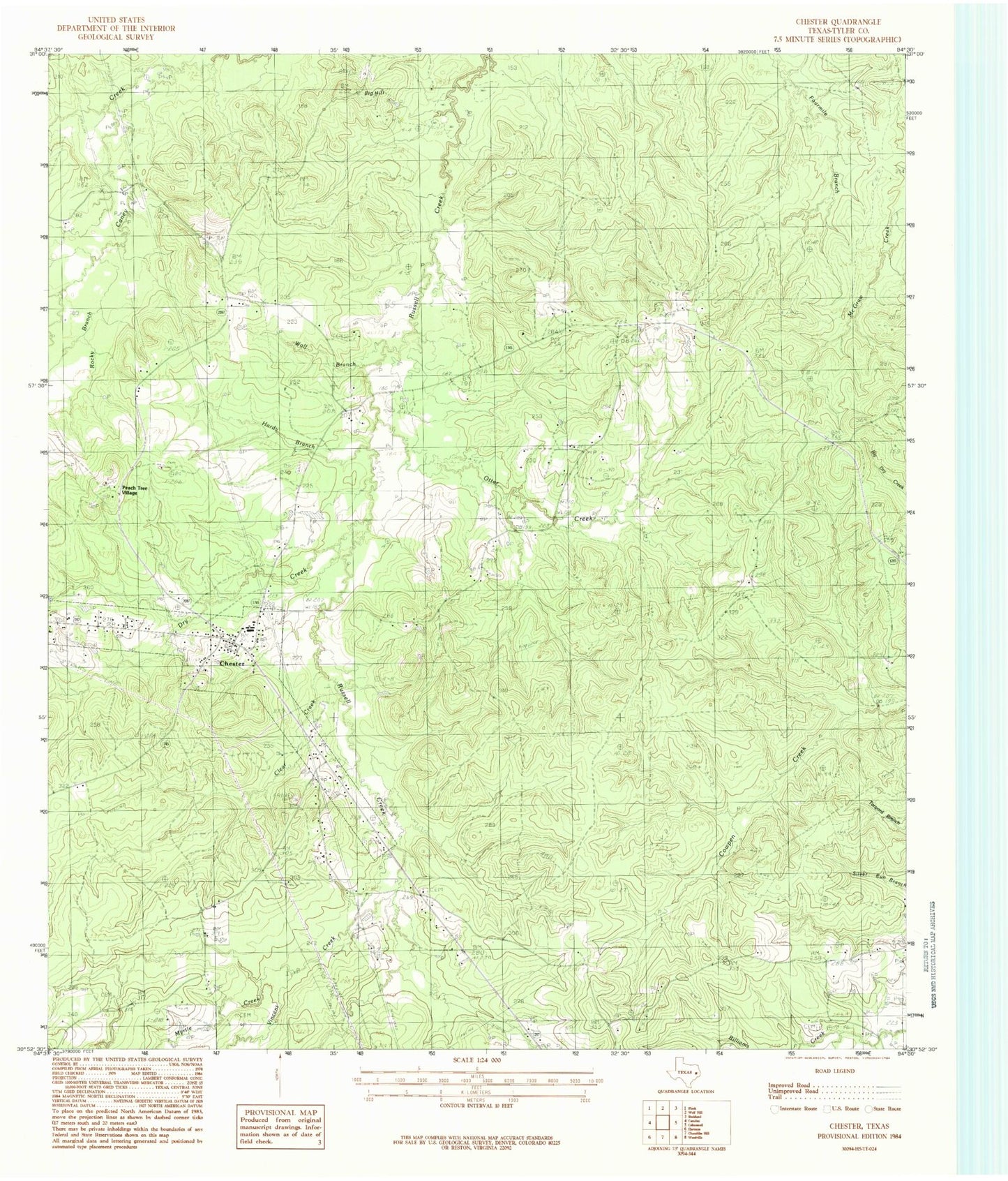 Classic USGS Chester Texas 7.5'x7.5' Topo Map Image
