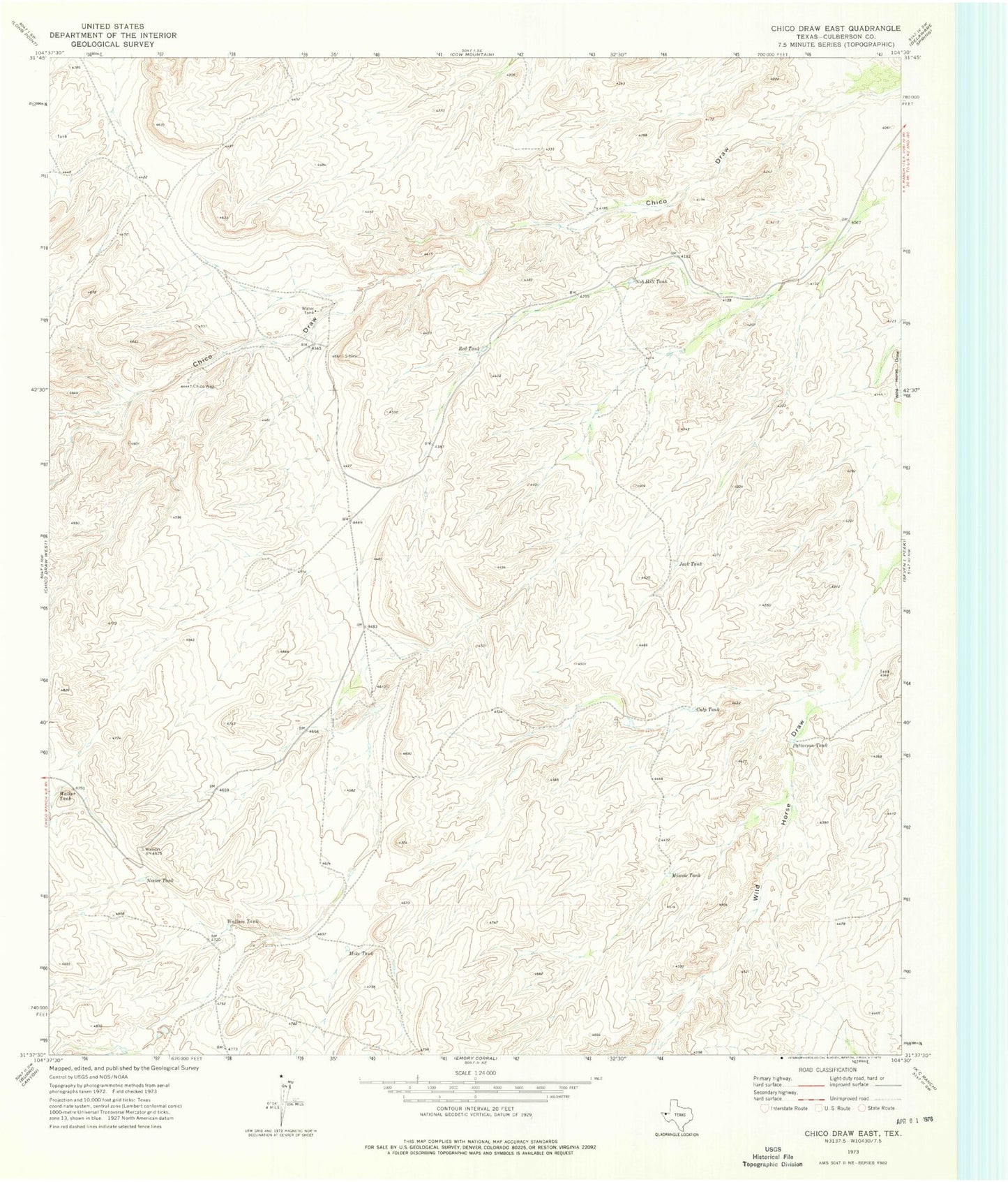 Classic USGS Chico Draw East Texas 7.5'x7.5' Topo Map Image
