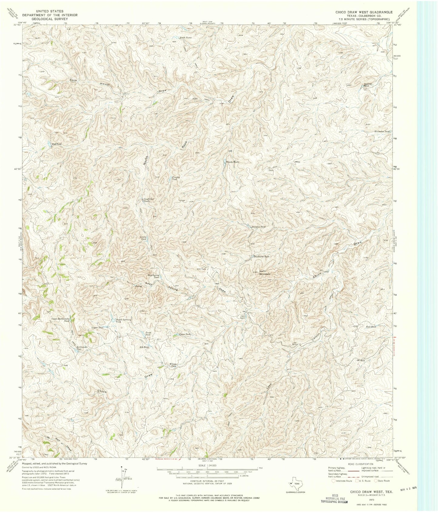 Classic USGS Chico Draw West Texas 7.5'x7.5' Topo Map Image