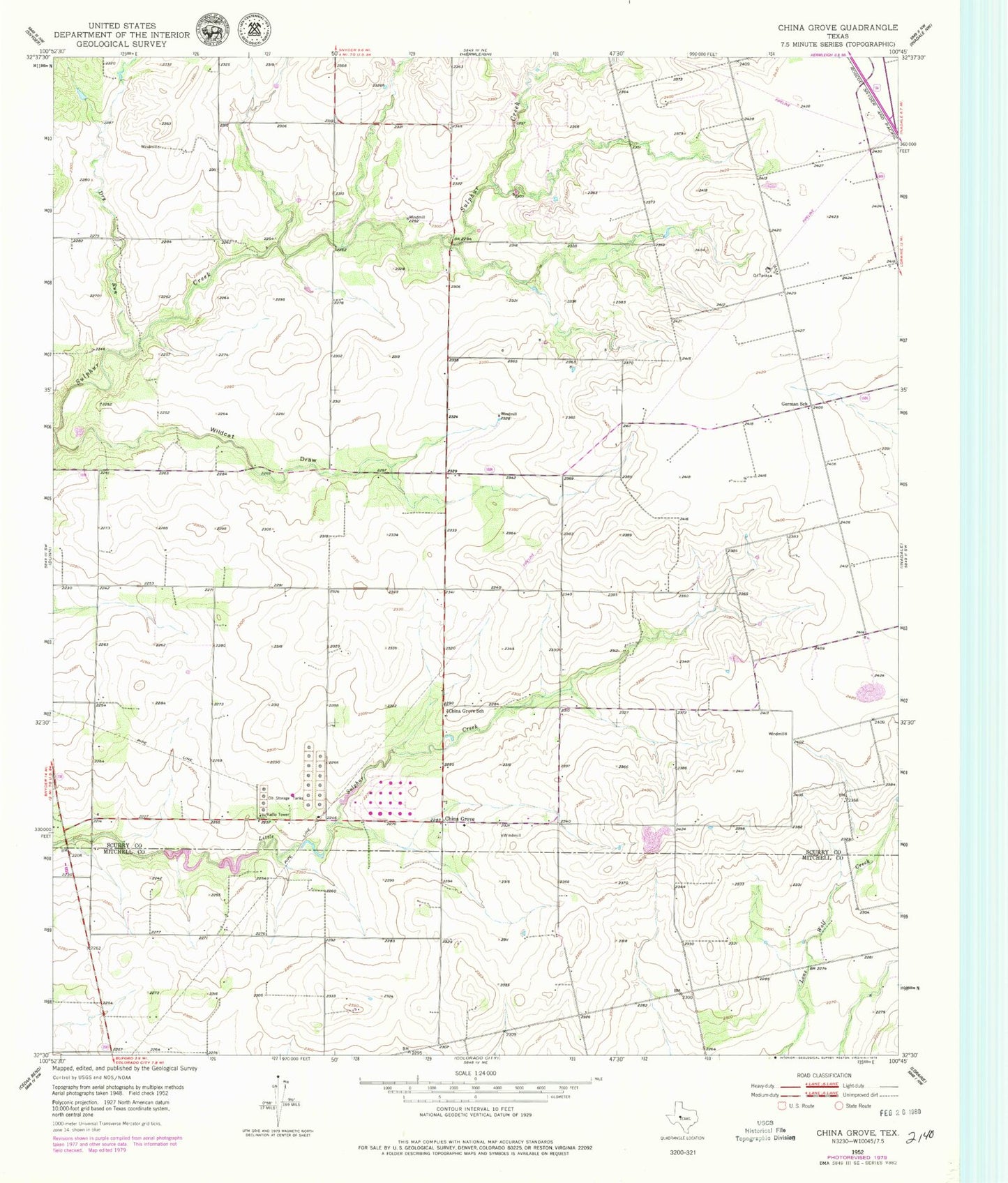 Classic USGS China Grove Texas 7.5'x7.5' Topo Map Image