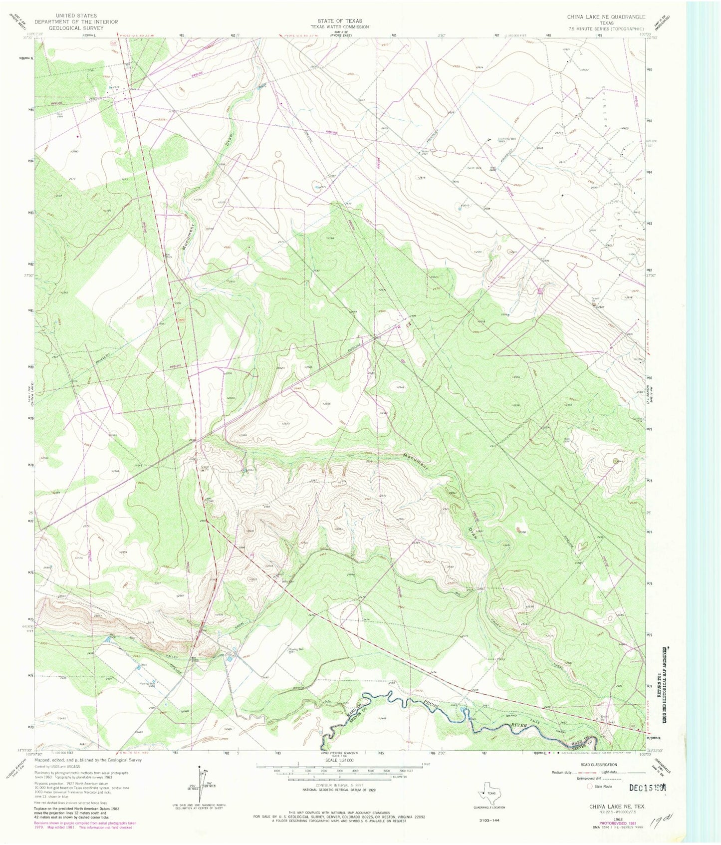 Classic USGS China Lake NE Texas 7.5'x7.5' Topo Map Image