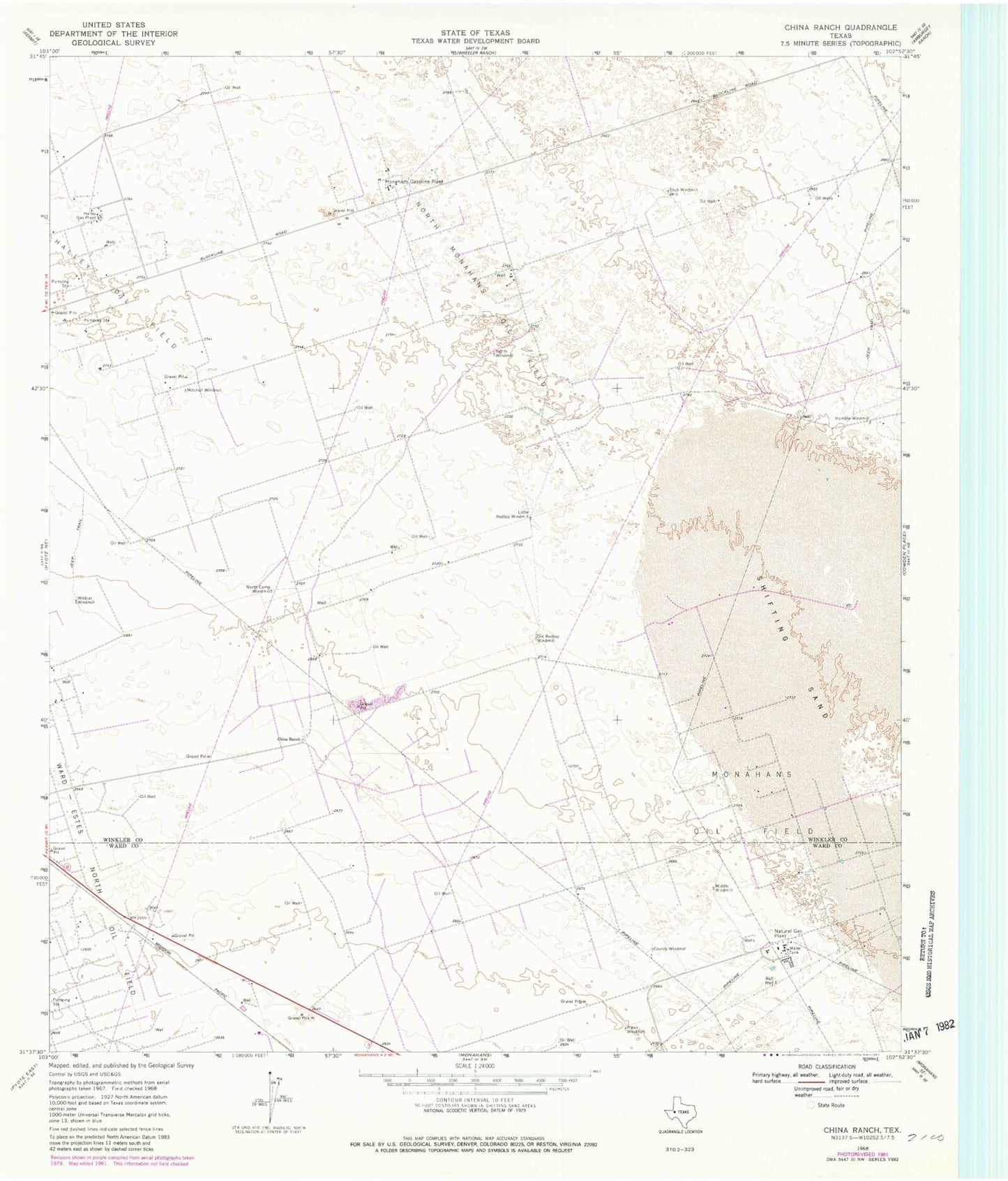 Classic USGS China Ranch Texas 7.5'x7.5' Topo Map Image