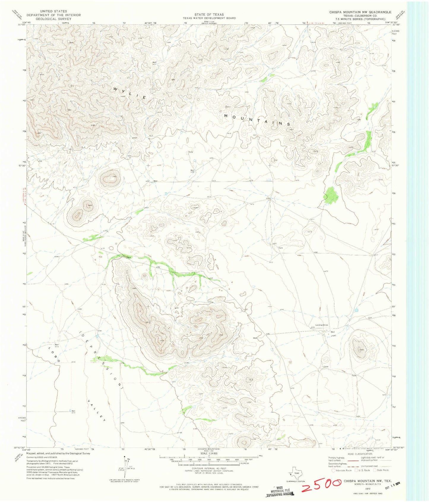 Classic USGS Chispa Mountain NW Texas 7.5'x7.5' Topo Map Image