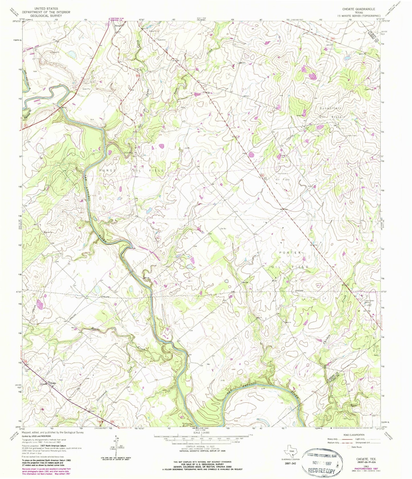 Classic USGS Choate Texas 7.5'x7.5' Topo Map Image