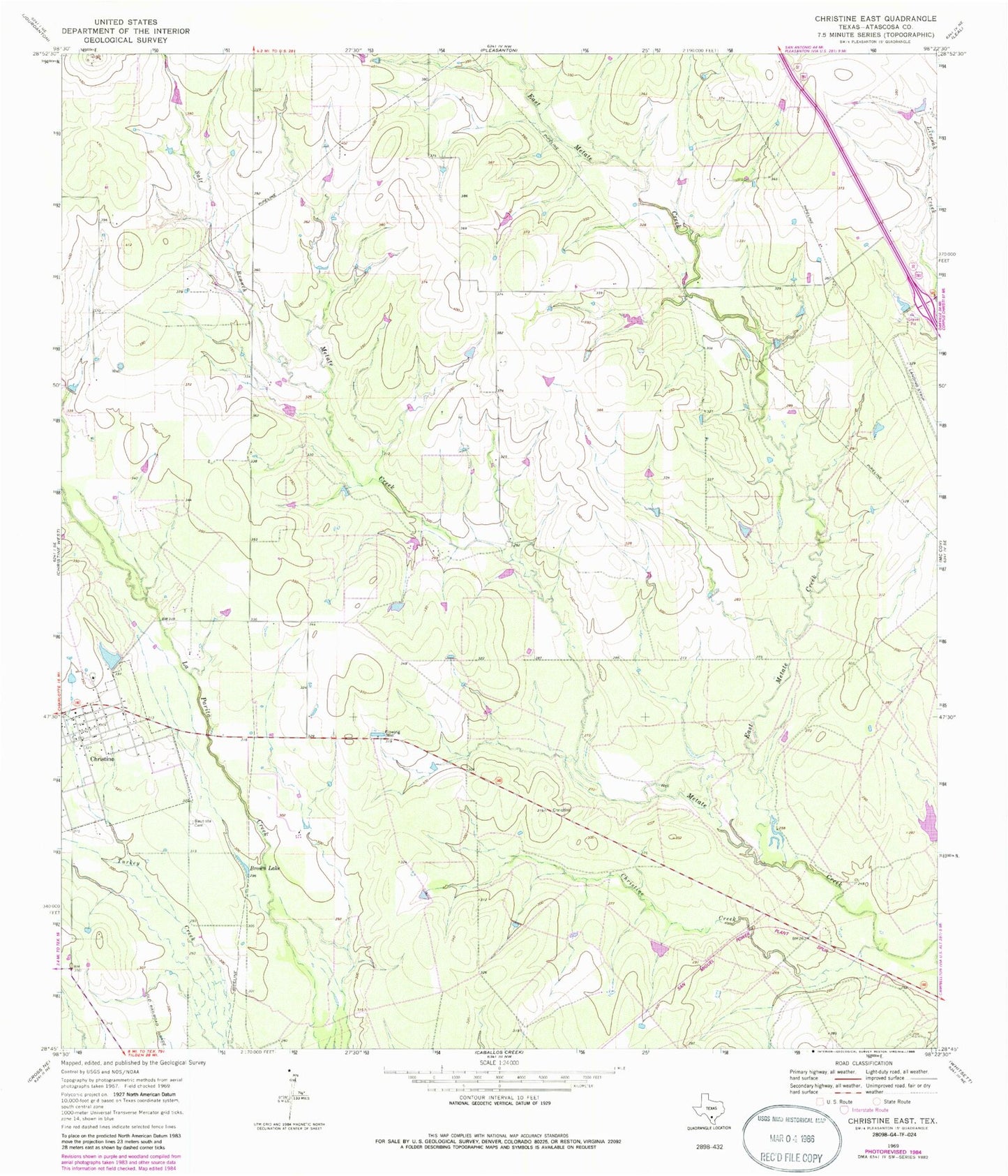Classic USGS Christine East Texas 7.5'x7.5' Topo Map Image