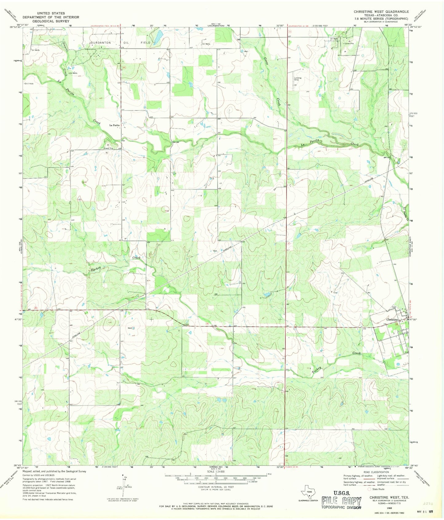 Classic USGS Christine West Texas 7.5'x7.5' Topo Map Image