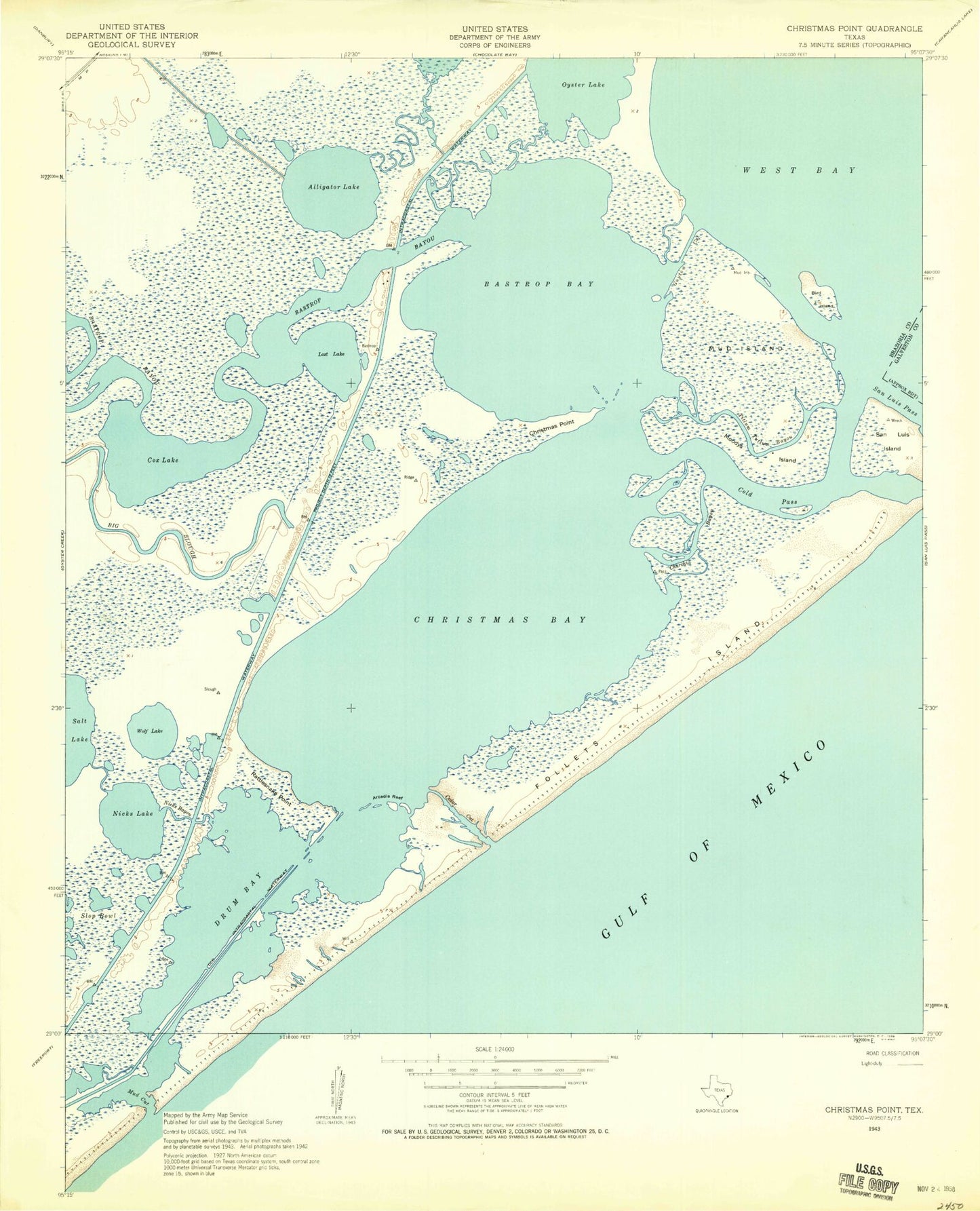 Classic USGS Christmas Point Texas 7.5'x7.5' Topo Map Image