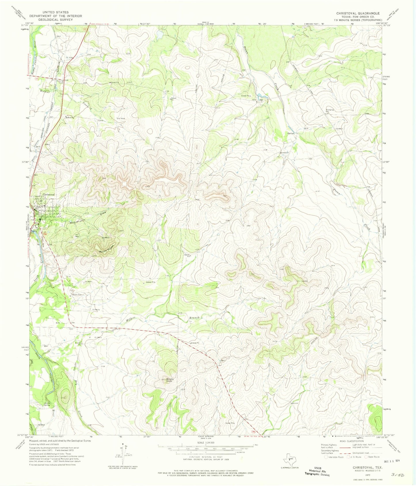 Classic USGS Christoval Texas 7.5'x7.5' Topo Map Image