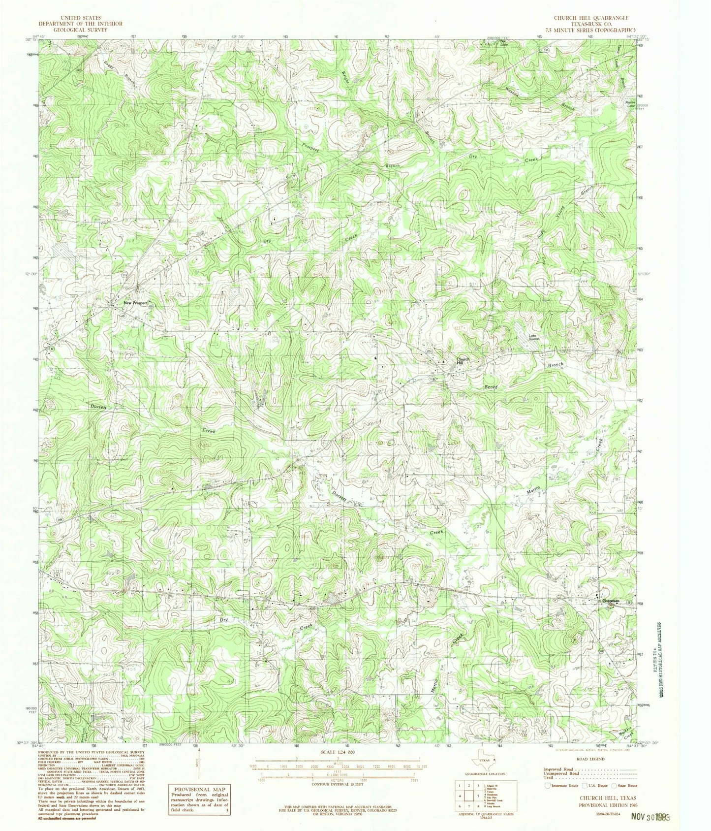 Classic USGS Church Hill Texas 7.5'x7.5' Topo Map Image