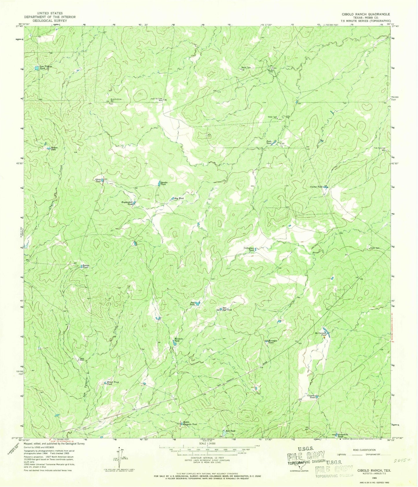 Classic USGS Cibolo Ranch Texas 7.5'x7.5' Topo Map Image