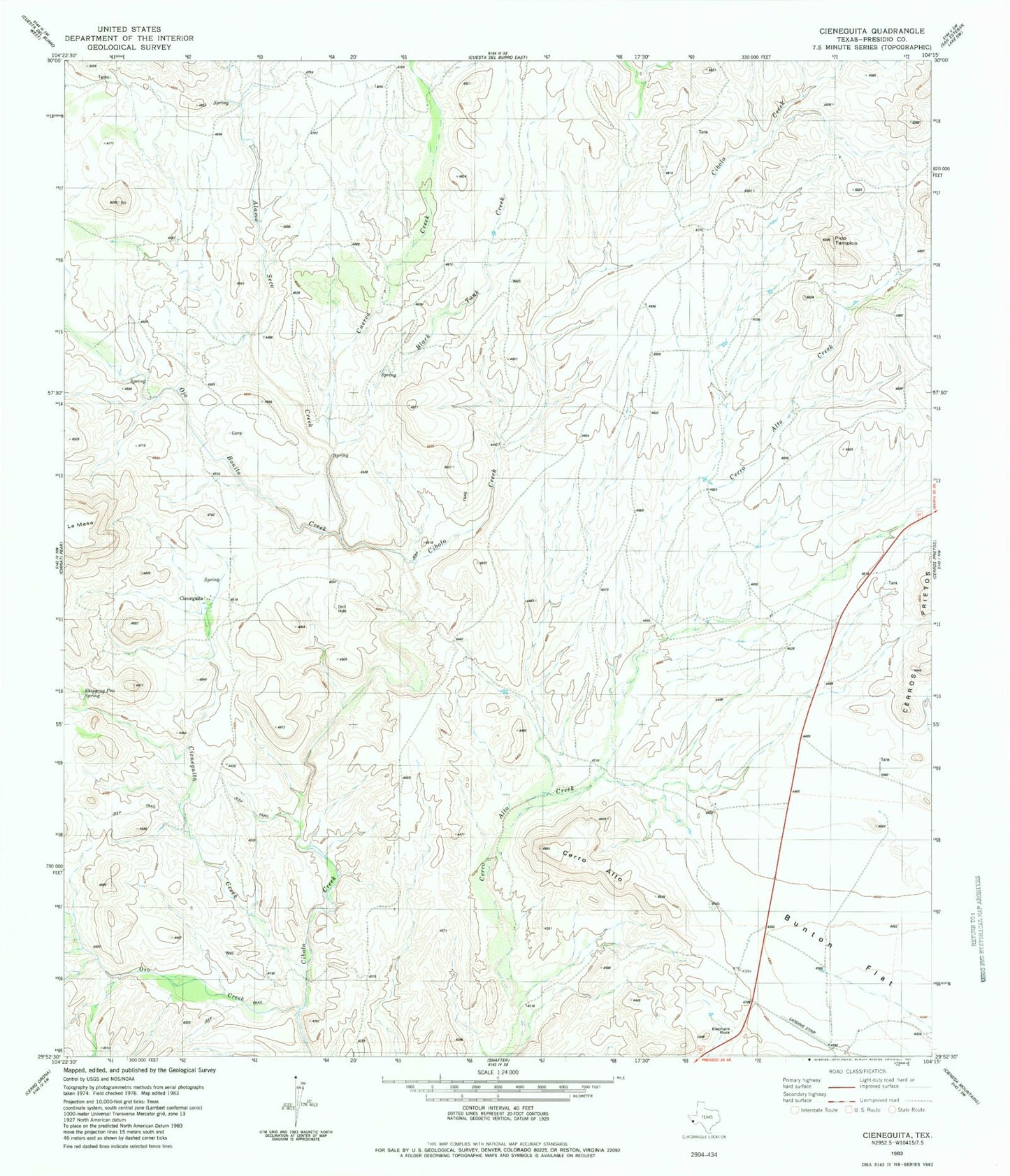 Classic USGS Cieneguita Texas 7.5'x7.5' Topo Map Image