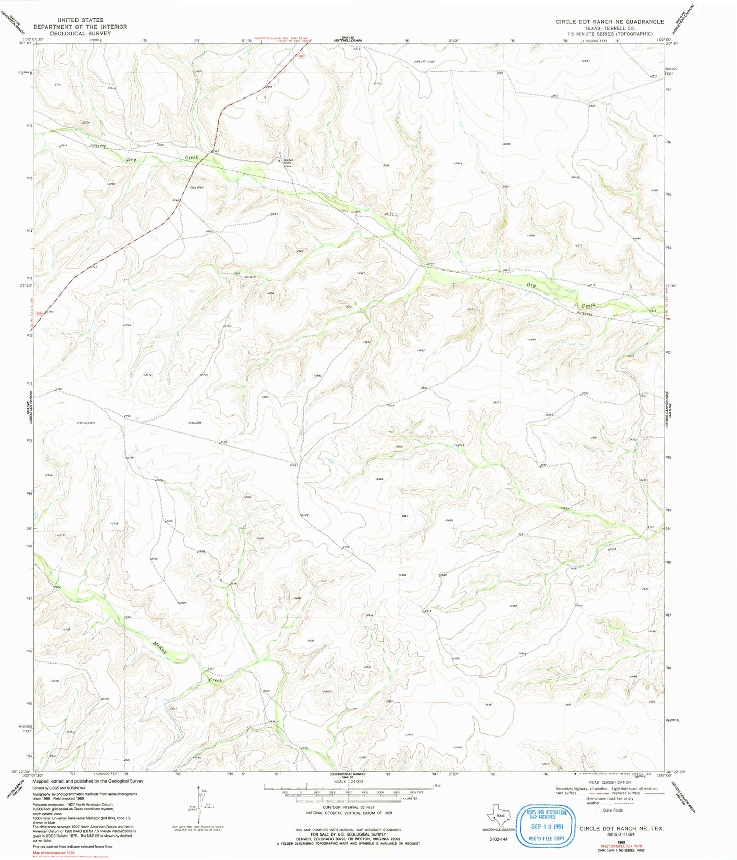 Classic USGS Circle Dot Ranch NE Texas 7.5'x7.5' Topo Map Image