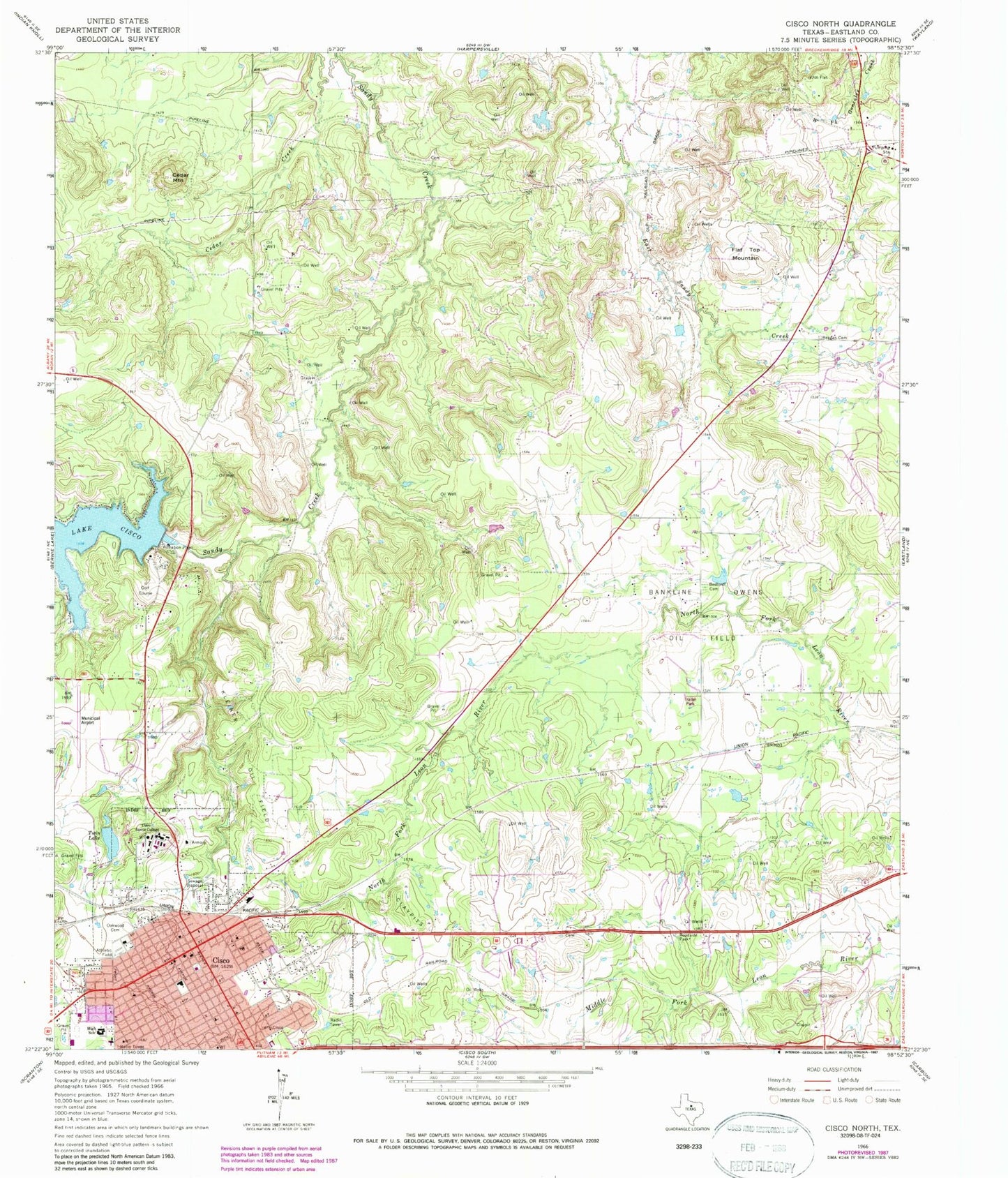 Classic USGS Cisco North Texas 7.5'x7.5' Topo Map Image