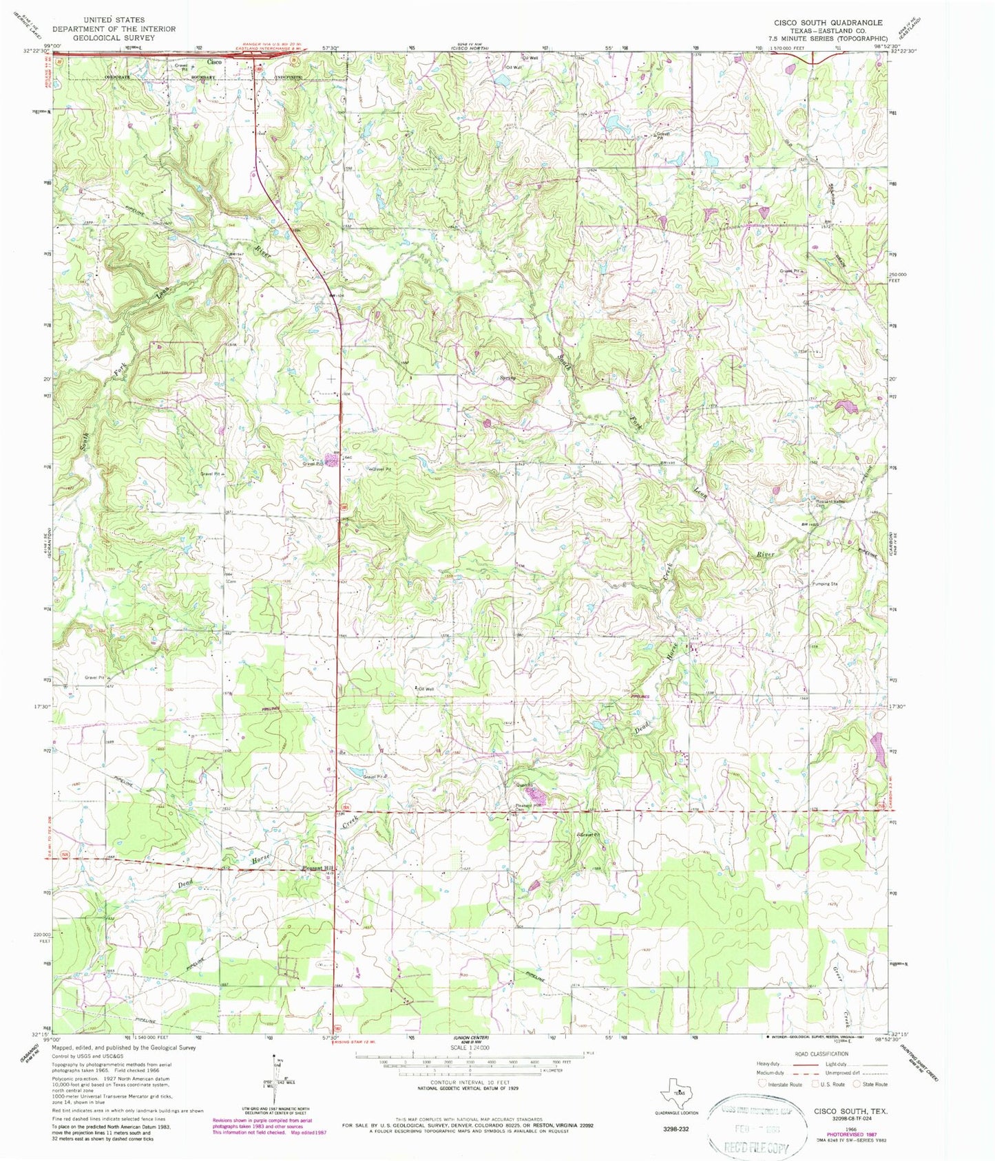 Classic USGS Cisco South Texas 7.5'x7.5' Topo Map Image