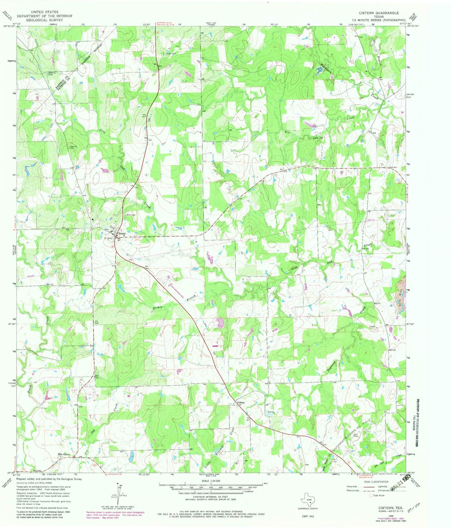 Classic USGS Cistern Texas 7.5'x7.5' Topo Map Image