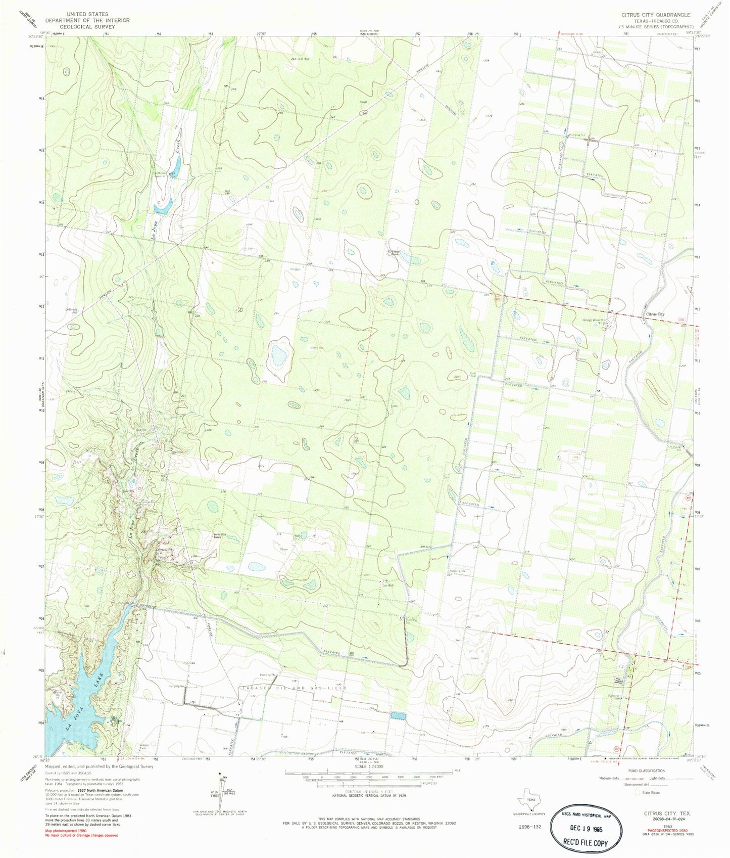Classic USGS Citrus City Texas 7.5'x7.5' Topo Map Image