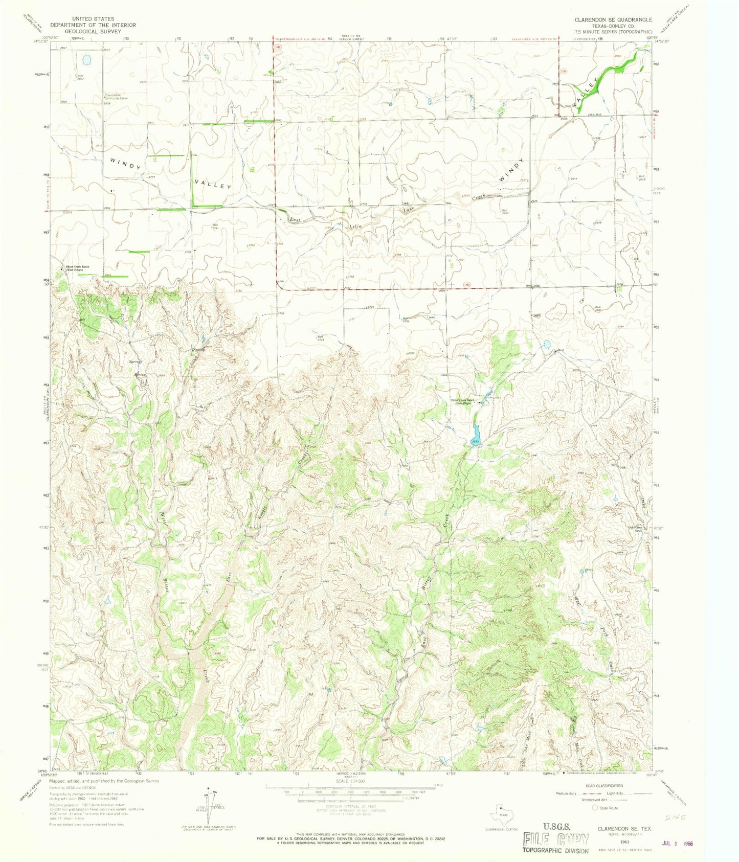 Classic USGS Clarendon SE Texas 7.5'x7.5' Topo Map Image