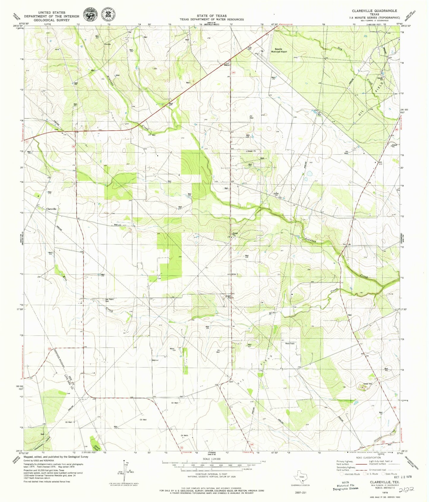 Classic USGS Clareville Texas 7.5'x7.5' Topo Map Image