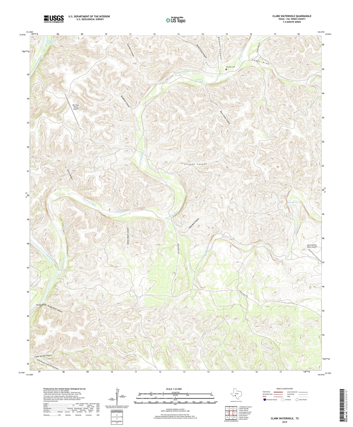 Clark Waterhole Texas US Topo Map Image