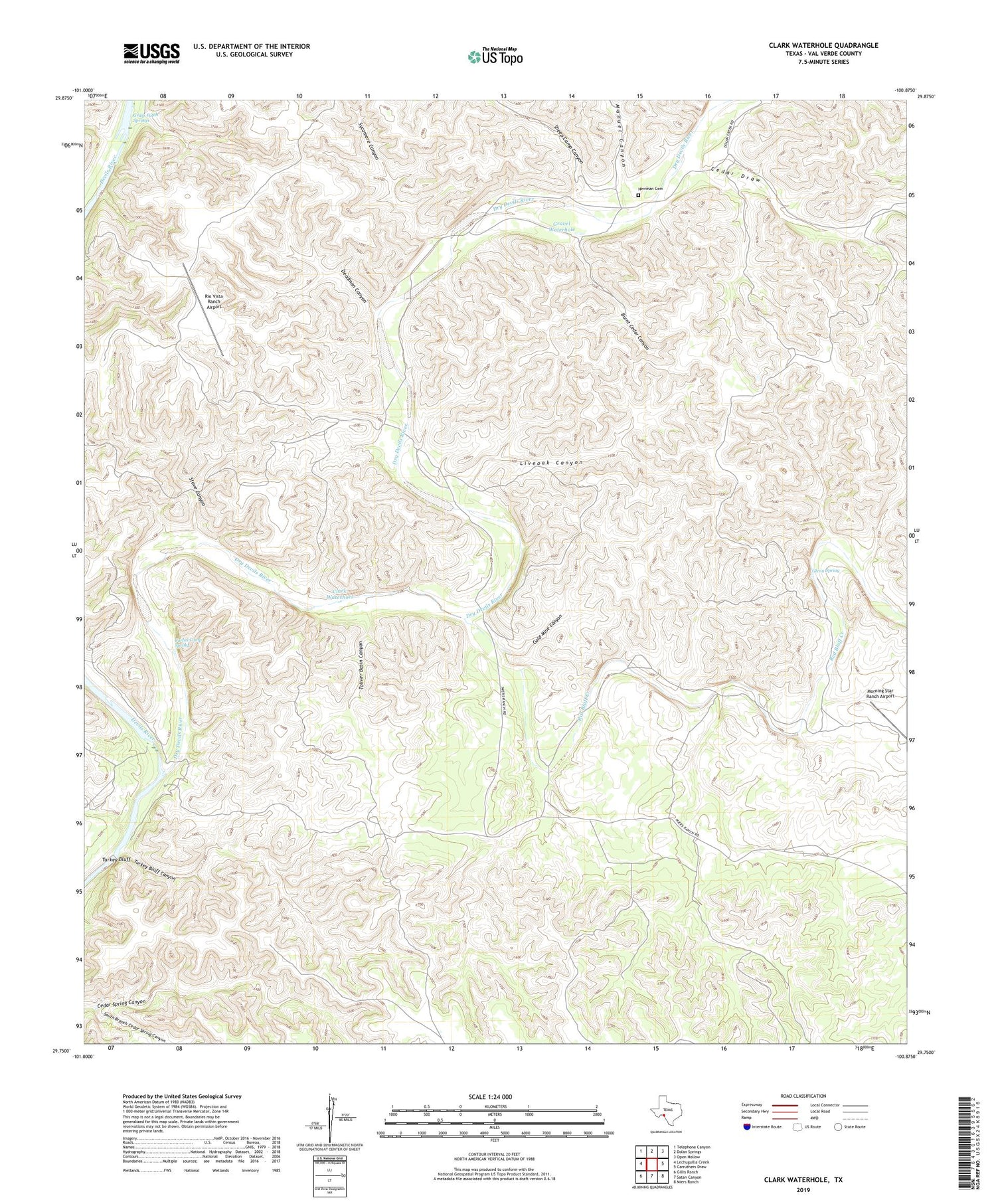 Clark Waterhole Texas US Topo Map Image