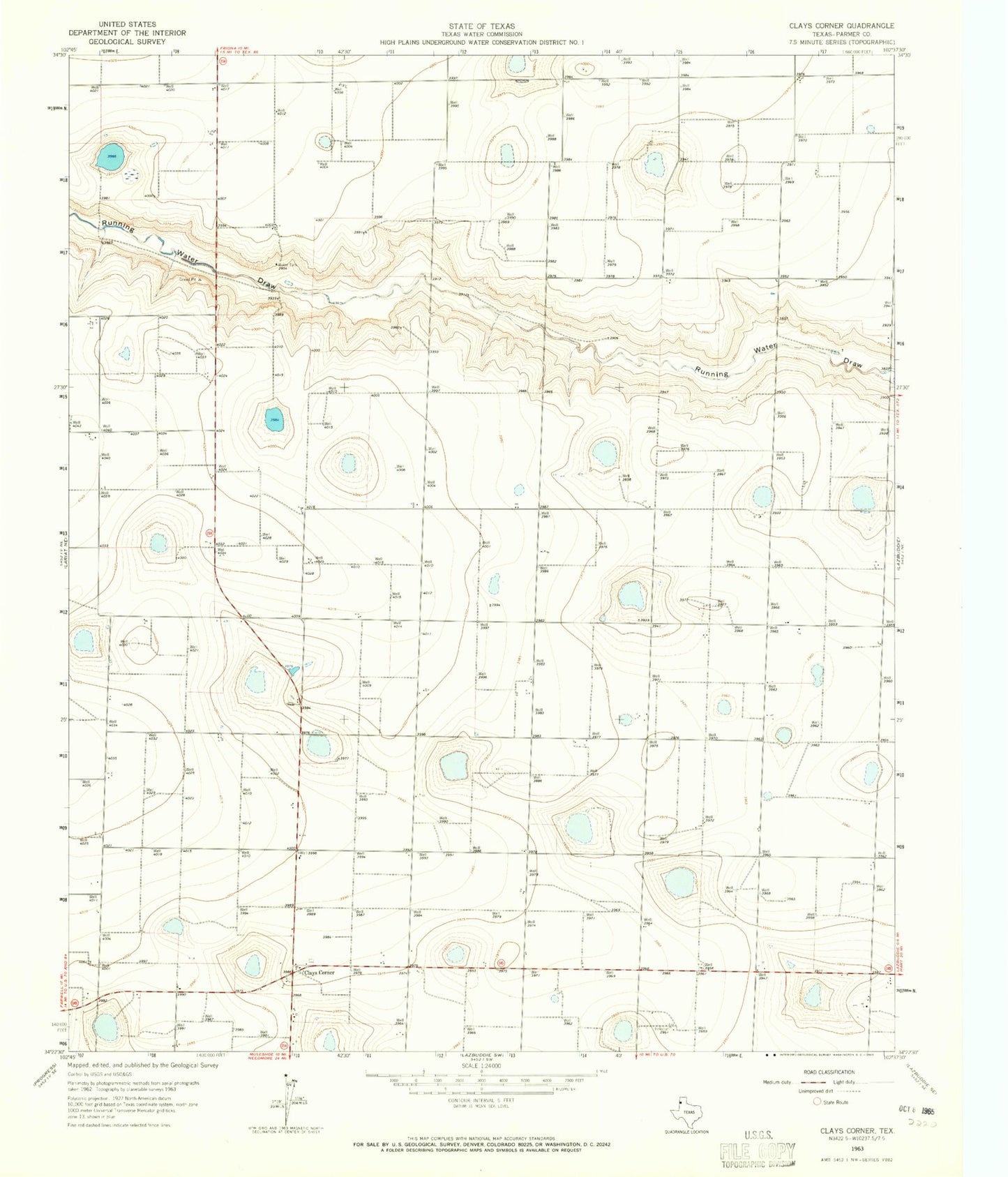 Classic USGS Clays Corner Texas 7.5'x7.5' Topo Map Image