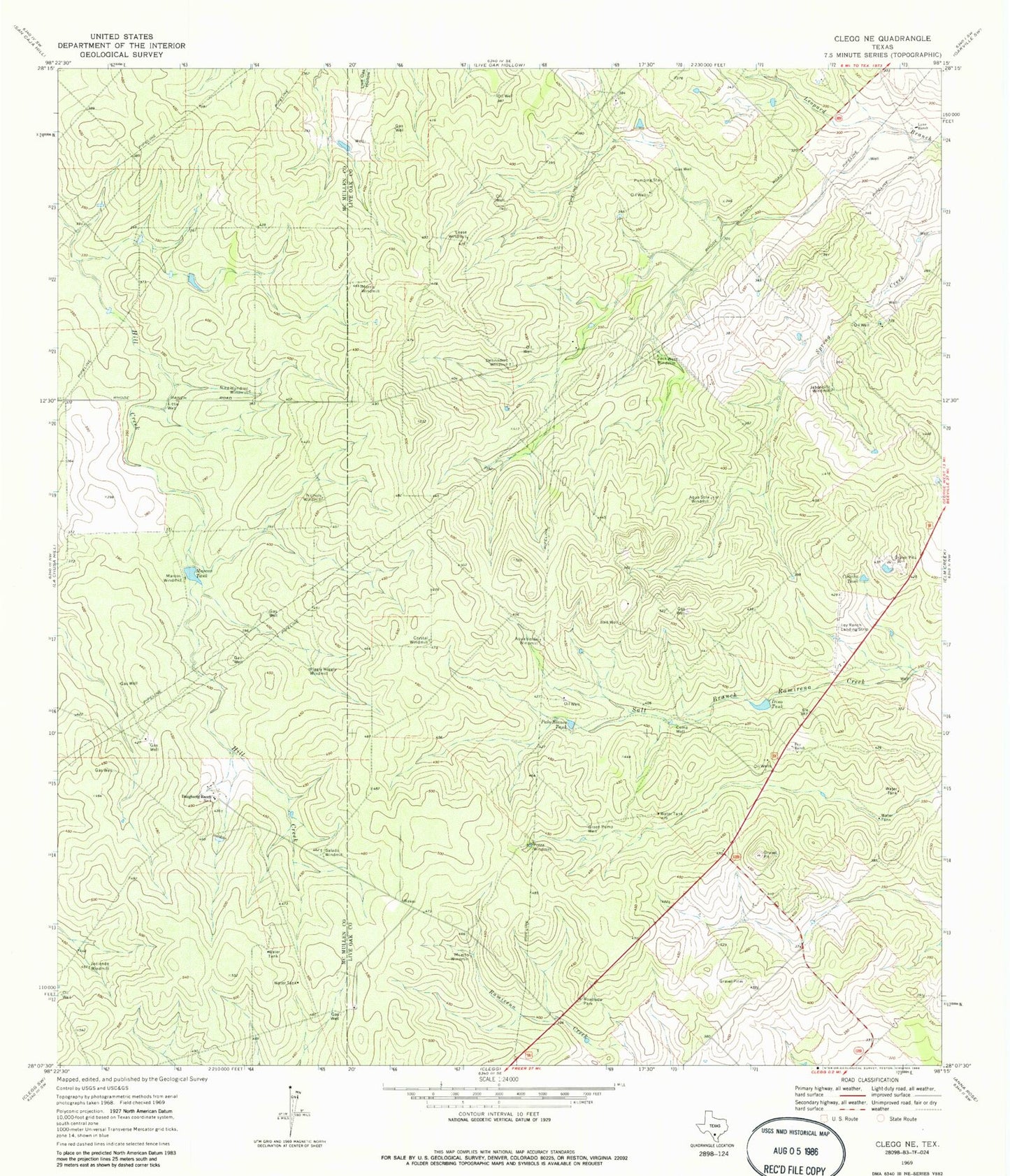 Classic USGS Clegg NE Texas 7.5'x7.5' Topo Map Image