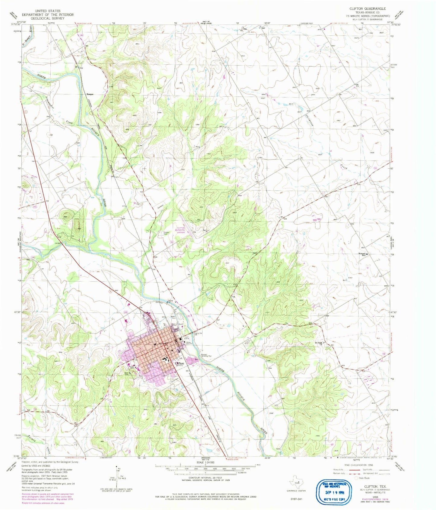 Classic USGS Clifton Texas 7.5'x7.5' Topo Map Image