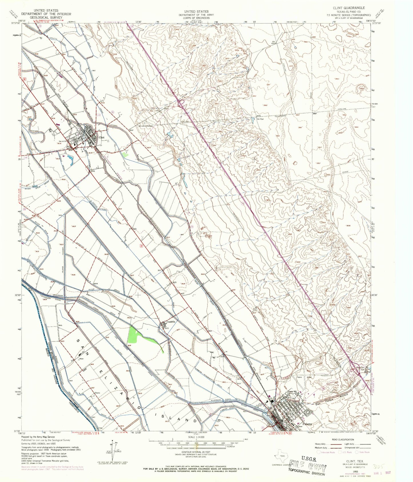 Classic USGS Clint Texas 7.5'x7.5' Topo Map Image