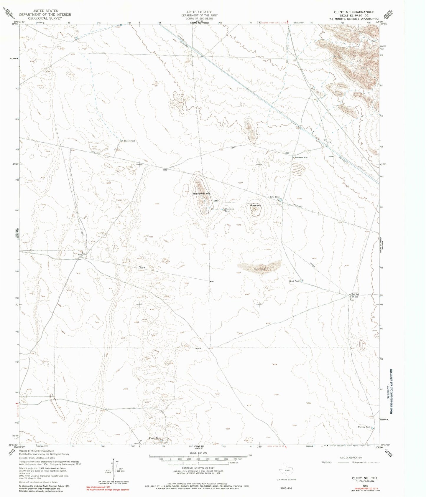 Classic USGS Clint NE Texas 7.5'x7.5' Topo Map Image