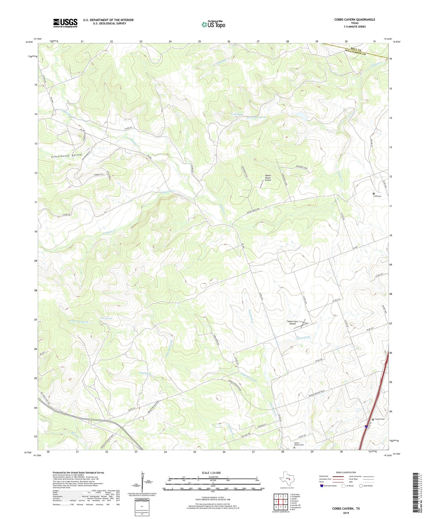 Cobbs Cavern Texas US Topo Map Image