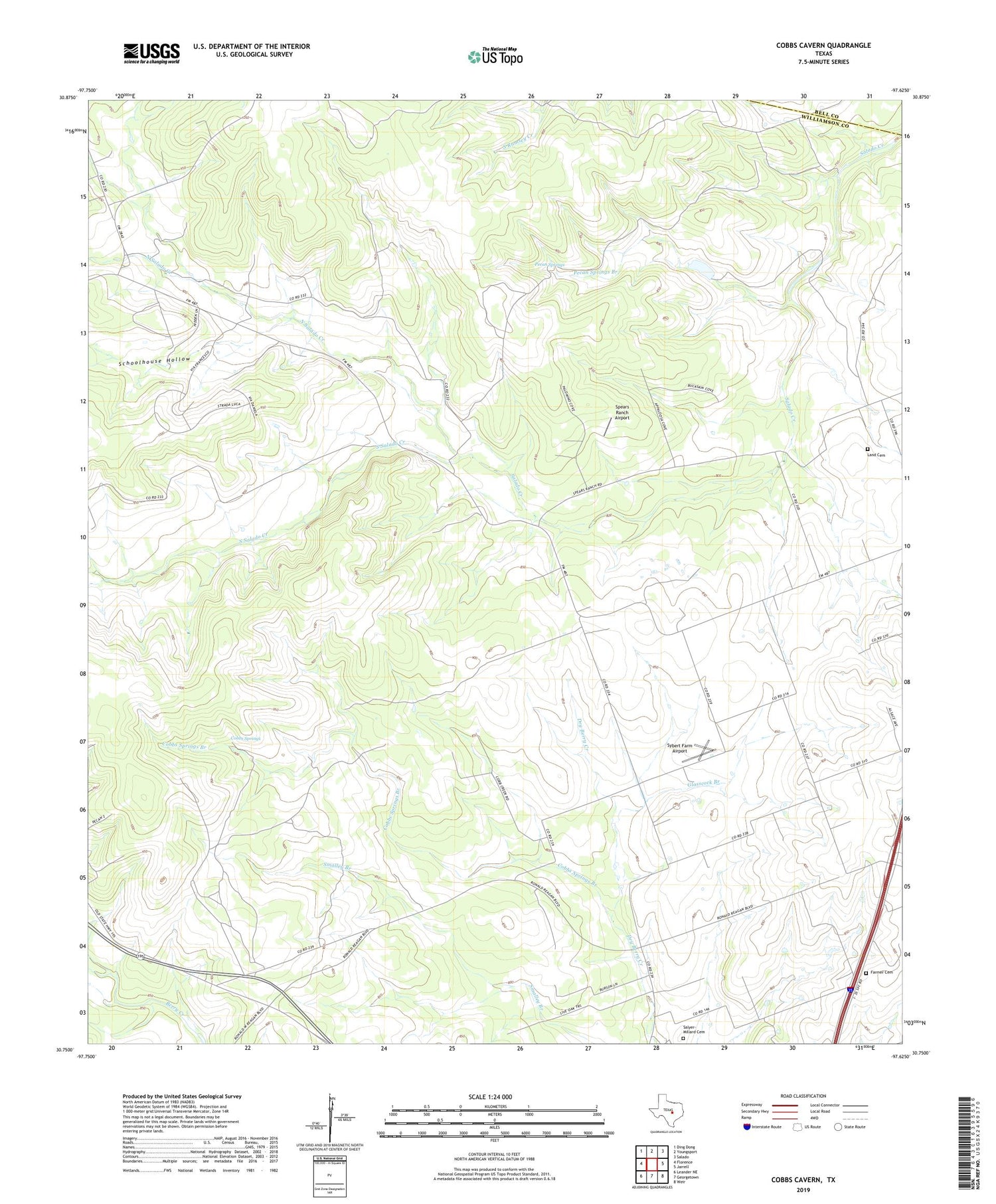 Cobbs Cavern Texas US Topo Map Image