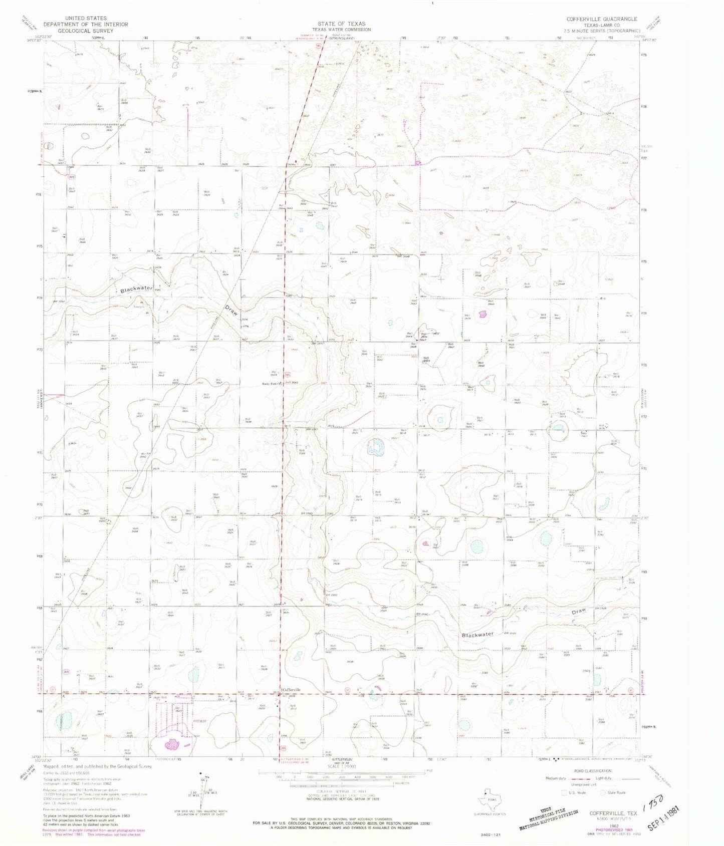 Classic USGS Cofferville Texas 7.5'x7.5' Topo Map Image