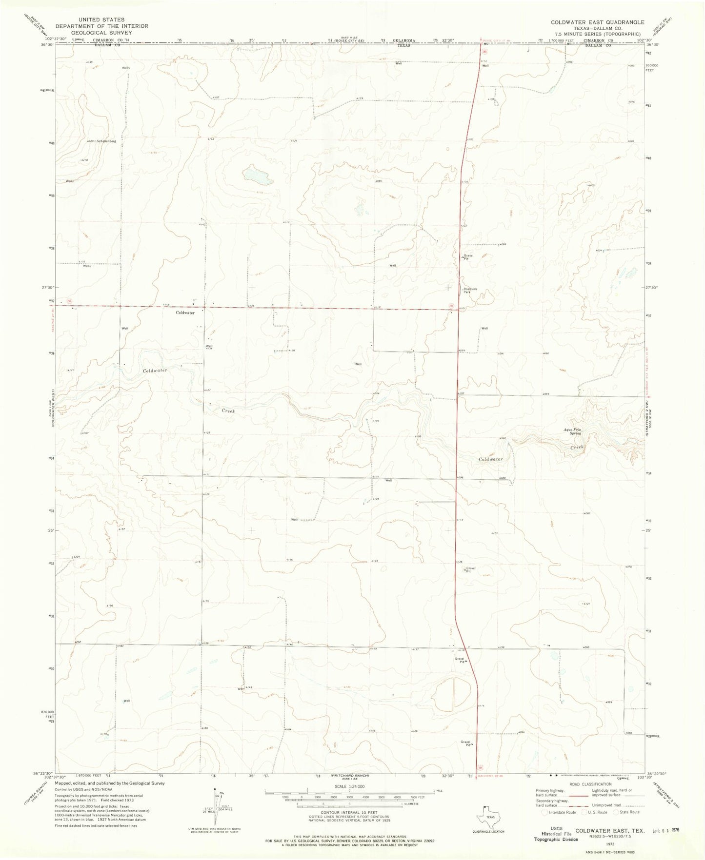 Classic USGS Coldwater East Texas 7.5'x7.5' Topo Map Image
