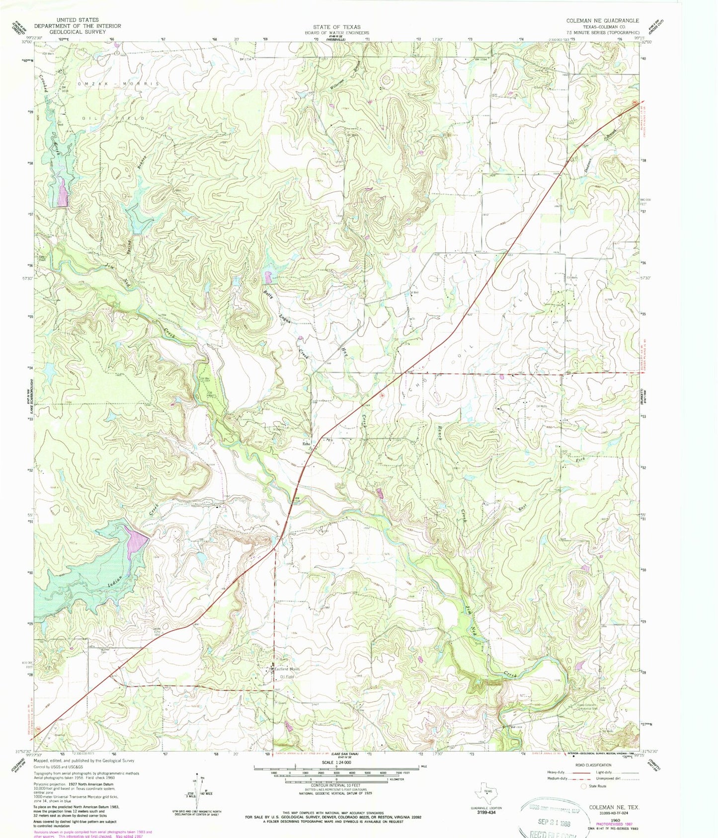 Classic USGS Coleman NE Texas 7.5'x7.5' Topo Map Image