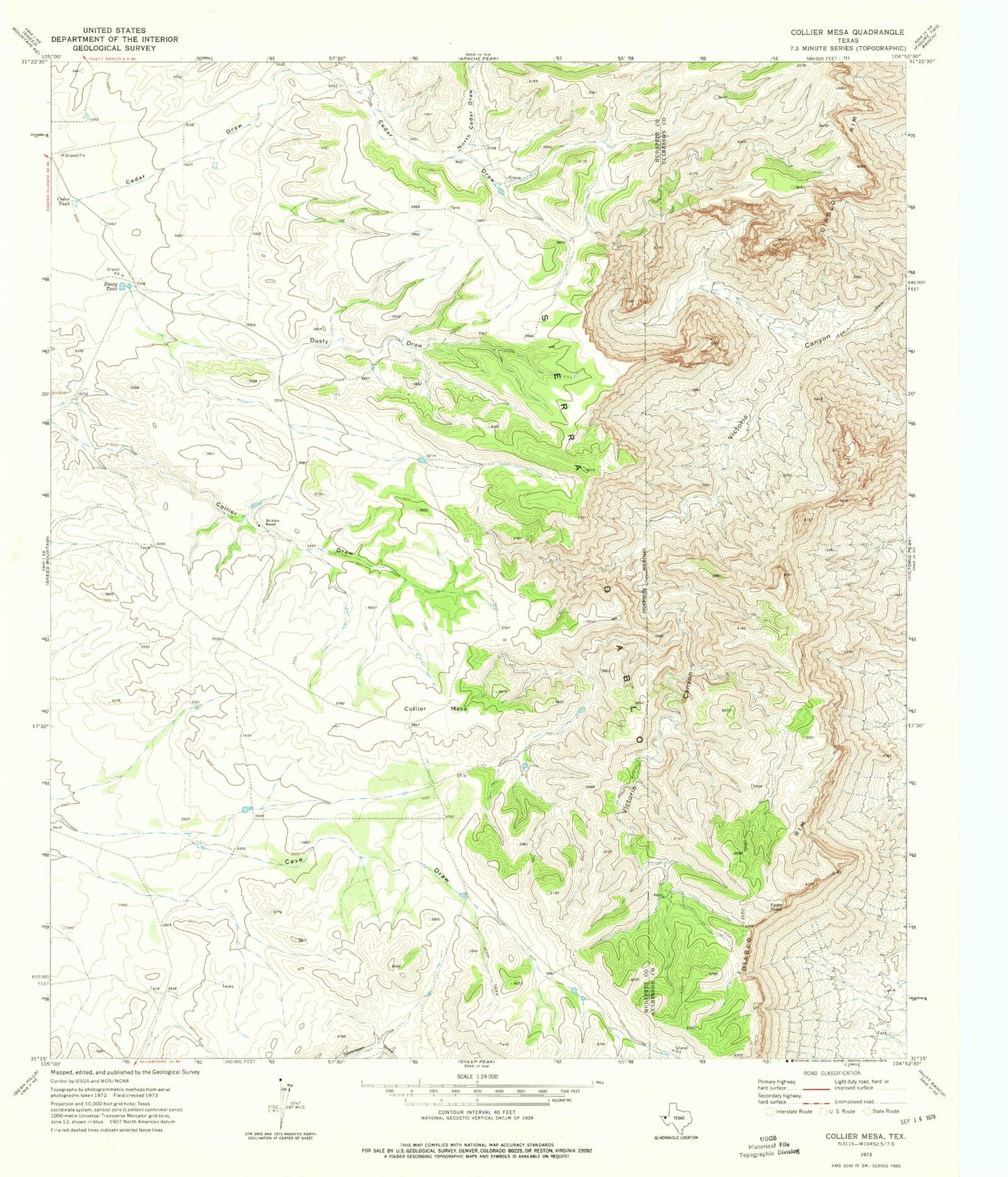 Classic USGS Collier Mesa Texas 7.5'x7.5' Topo Map Image