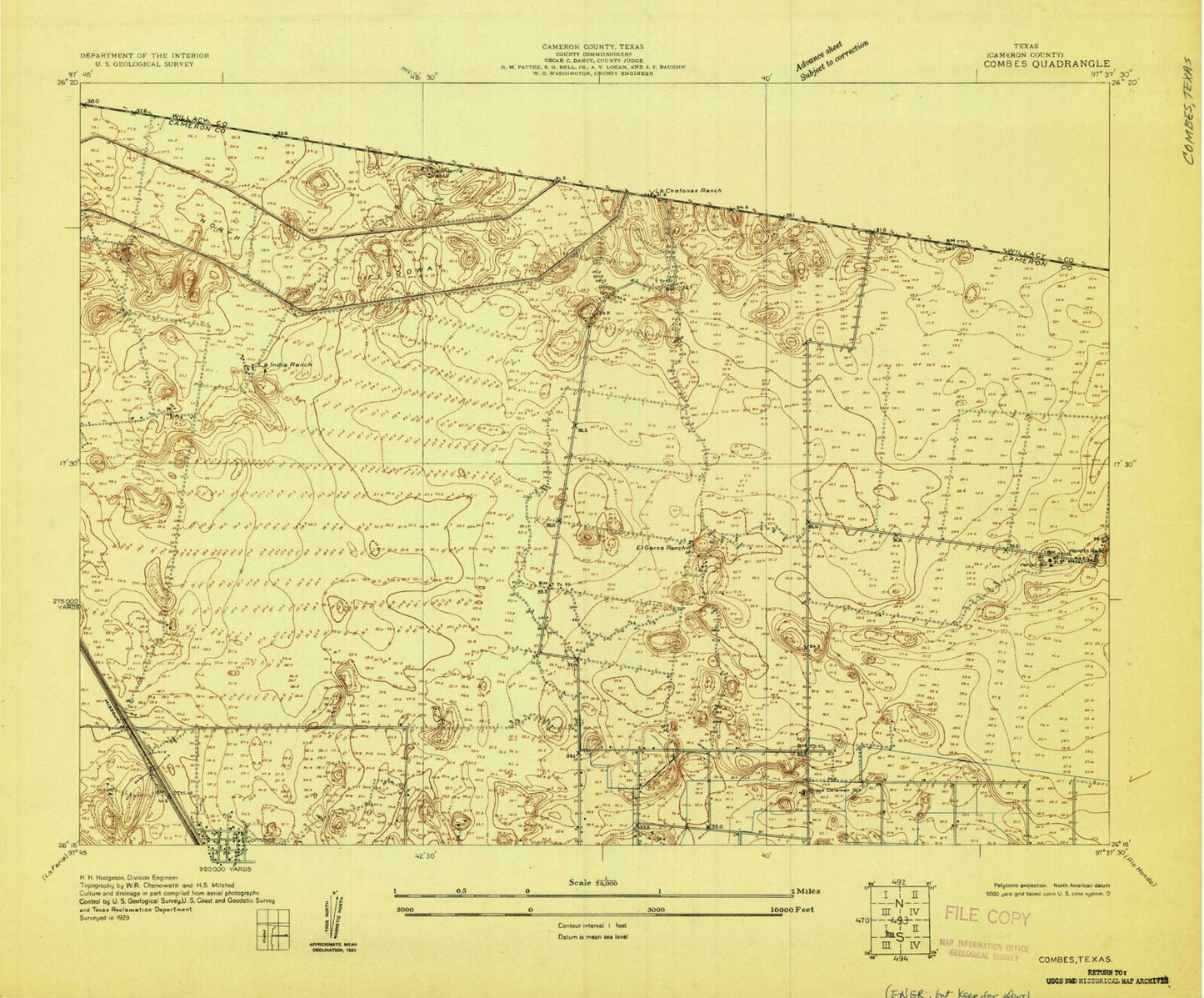 Classic USGS Willamar SW Texas 7.5'x7.5' Topo Map Image