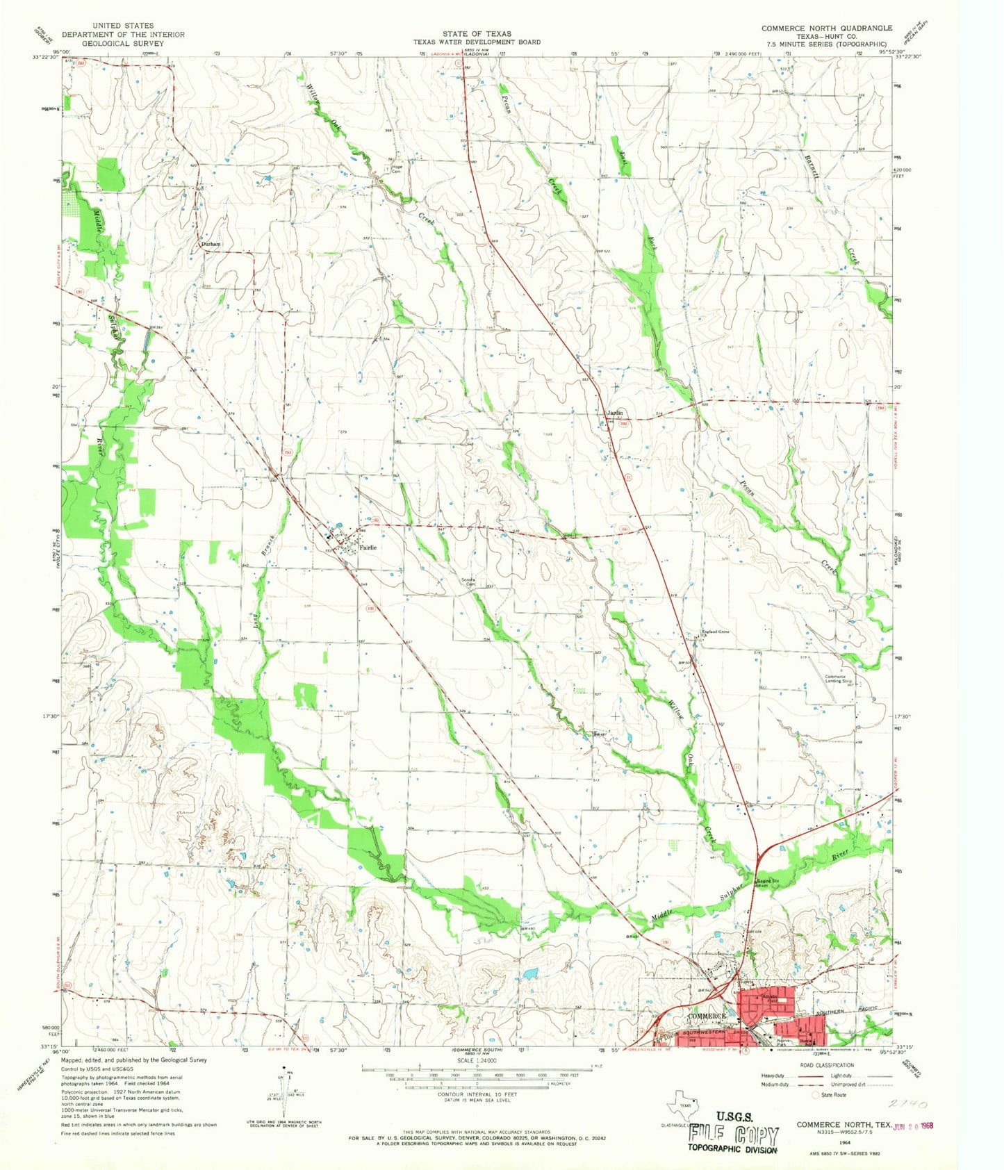 Classic USGS Commerce North Texas 7.5'x7.5' Topo Map Image