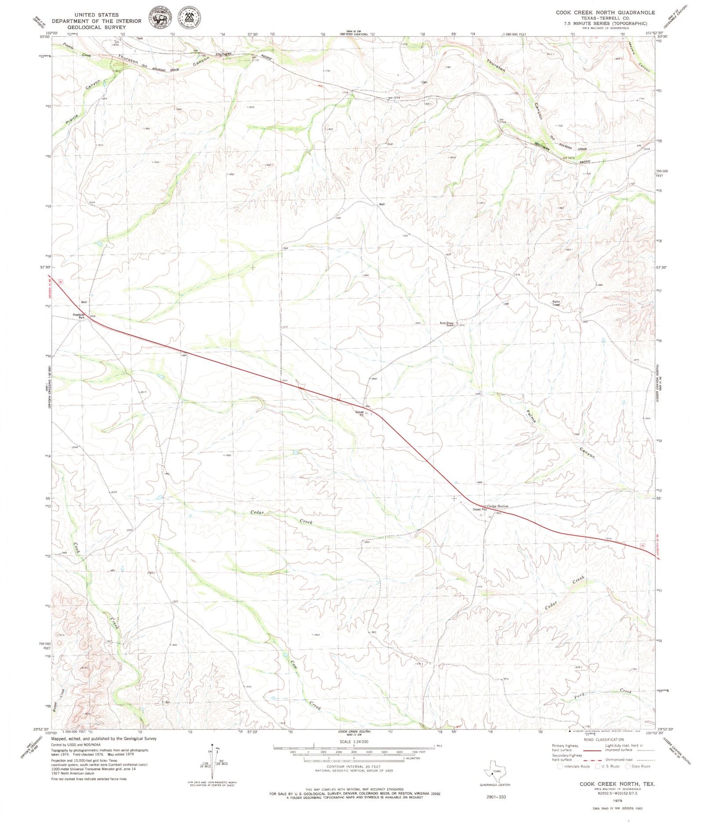 Classic USGS Cook Creek North Texas 7.5'x7.5' Topo Map Image