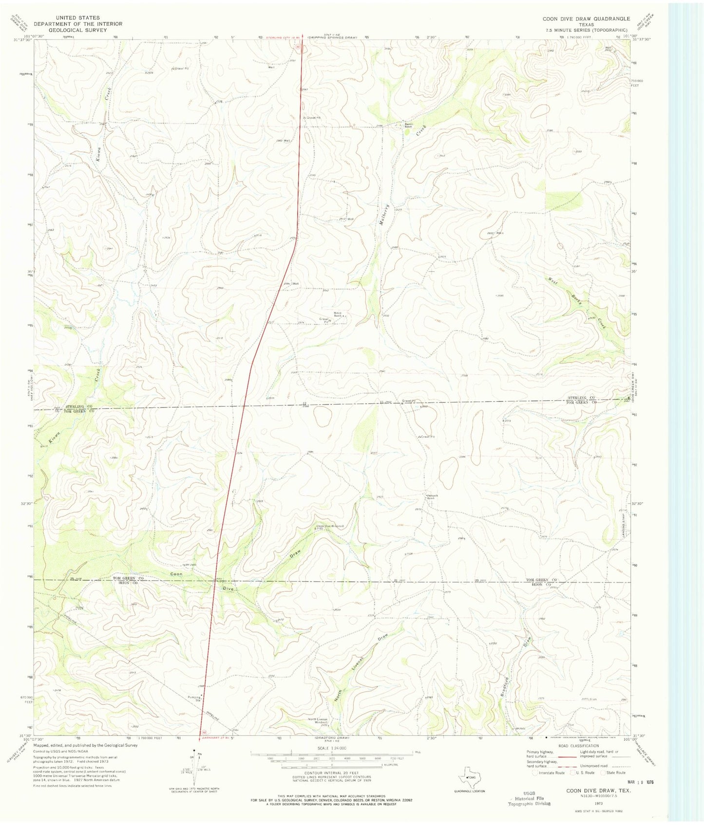 Classic USGS Coon Dive Draw Texas 7.5'x7.5' Topo Map Image