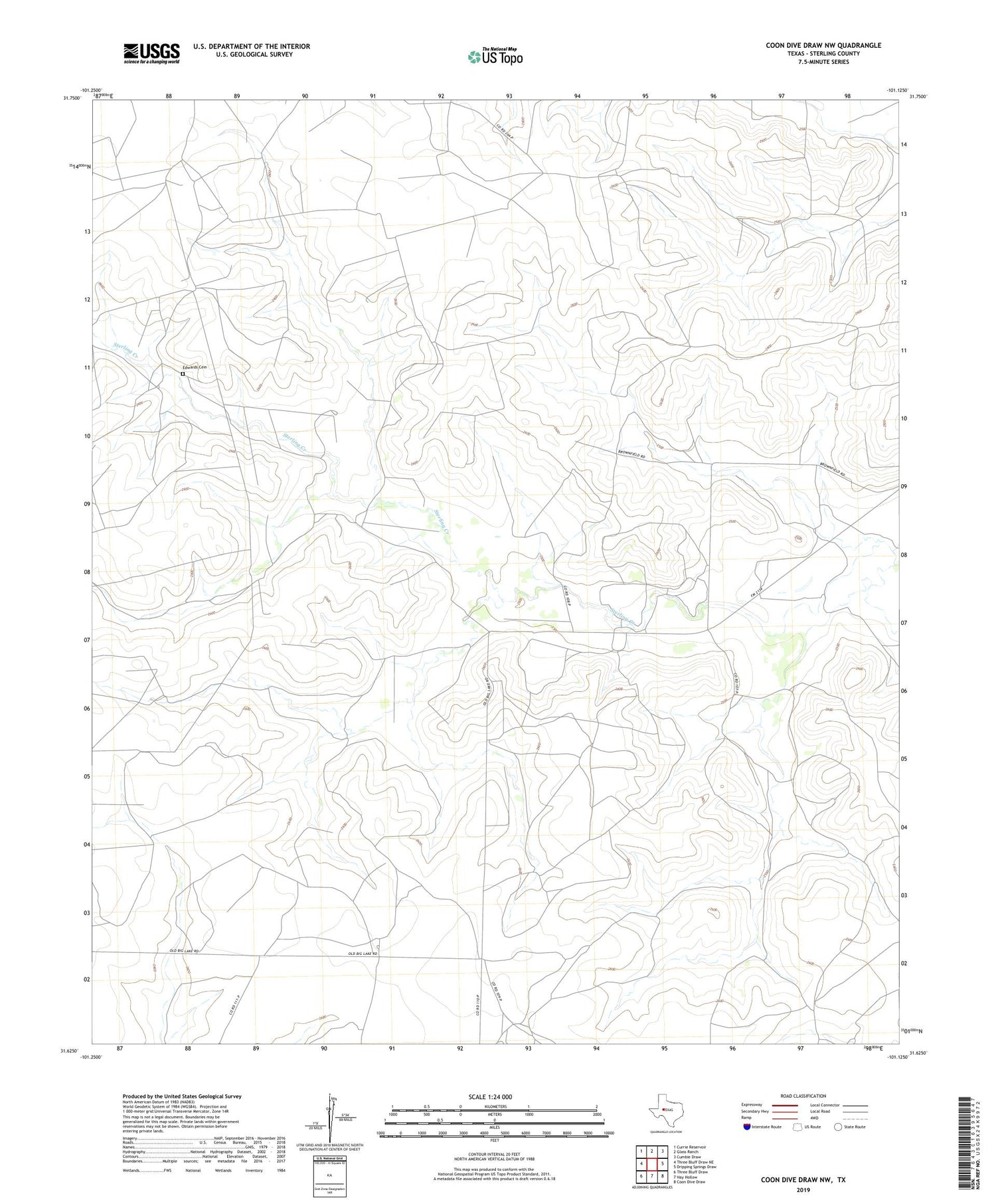 Coon Dive Draw NW Texas US Topo Map Image