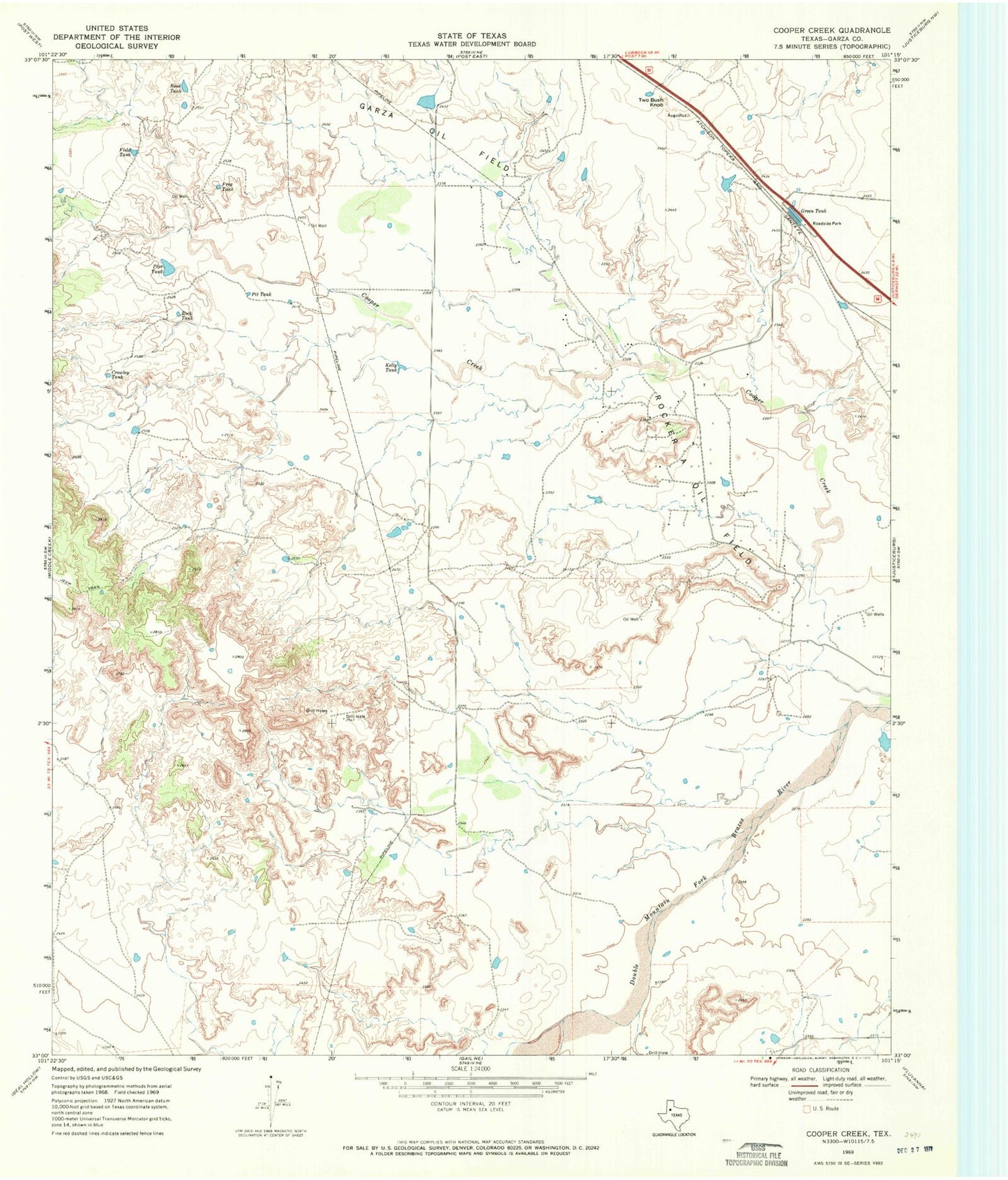 Classic USGS Cooper Creek Texas 7.5'x7.5' Topo Map Image