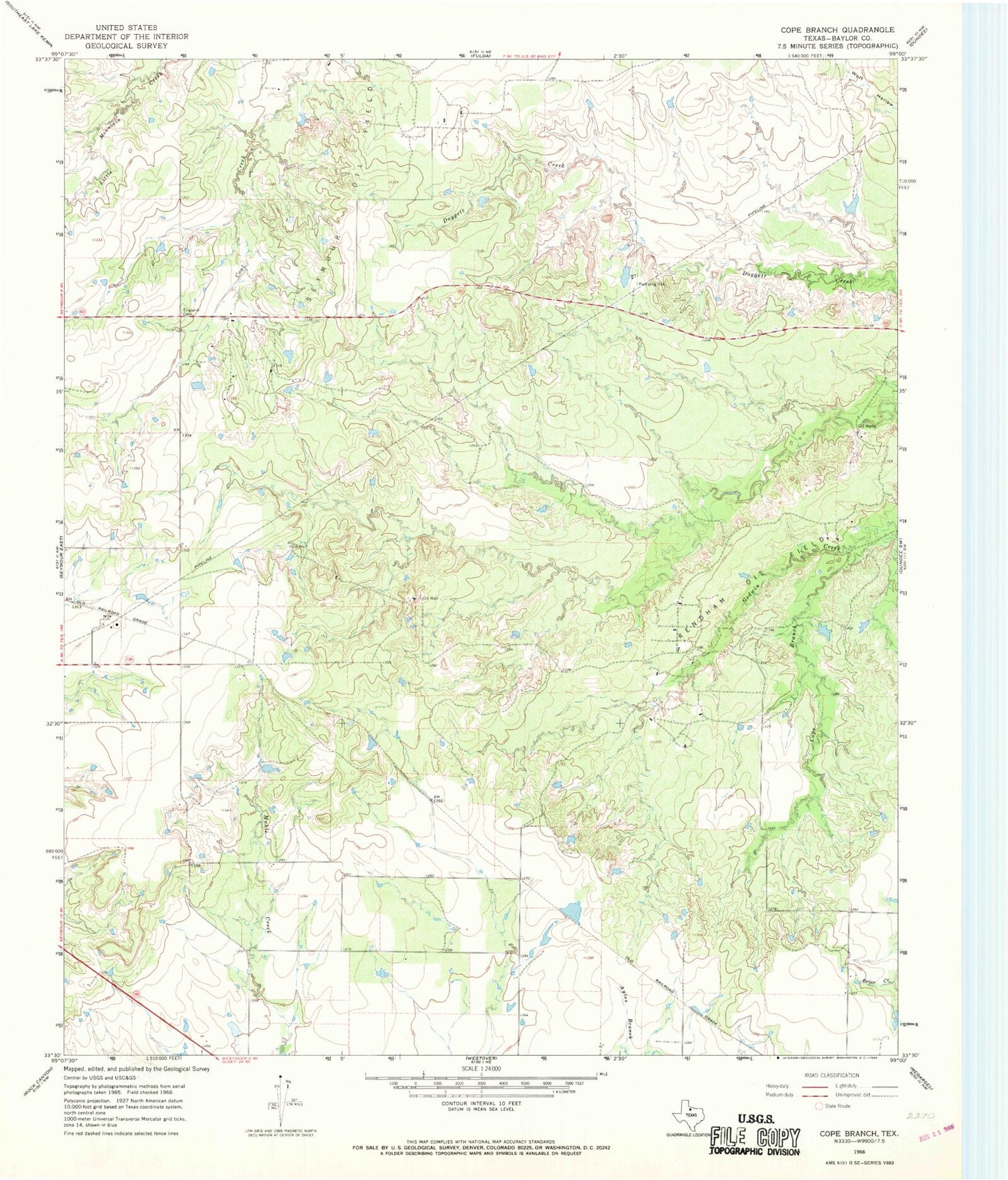 Classic USGS Cope Branch Texas 7.5'x7.5' Topo Map Image