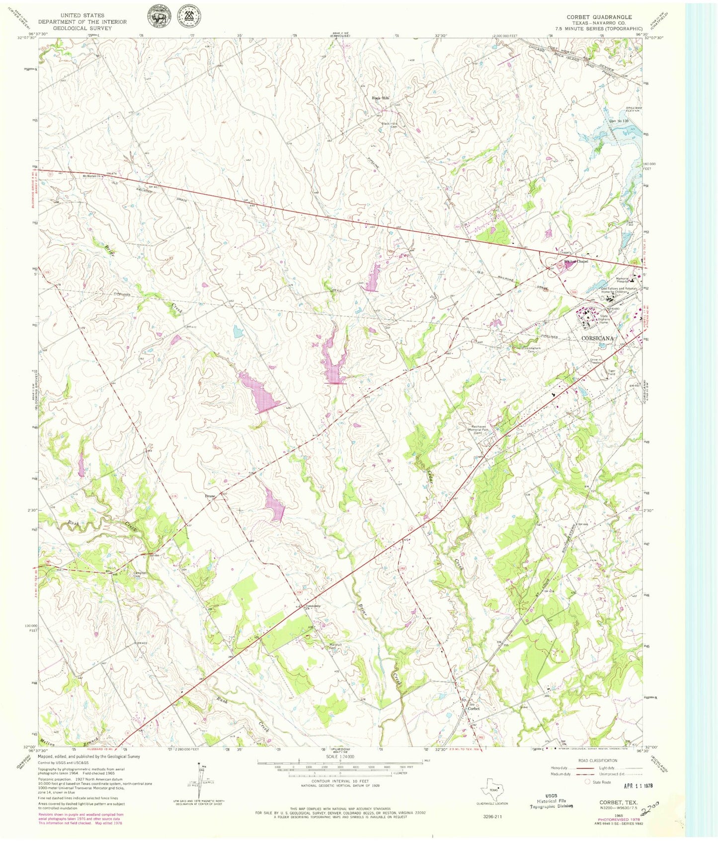 Classic USGS Corbet Texas 7.5'x7.5' Topo Map Image