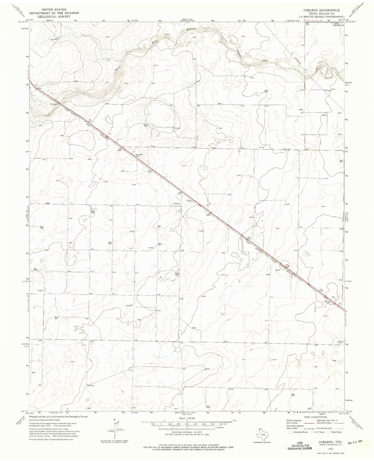 Classic USGS Corlena Texas 7.5'x7.5' Topo Map Image
