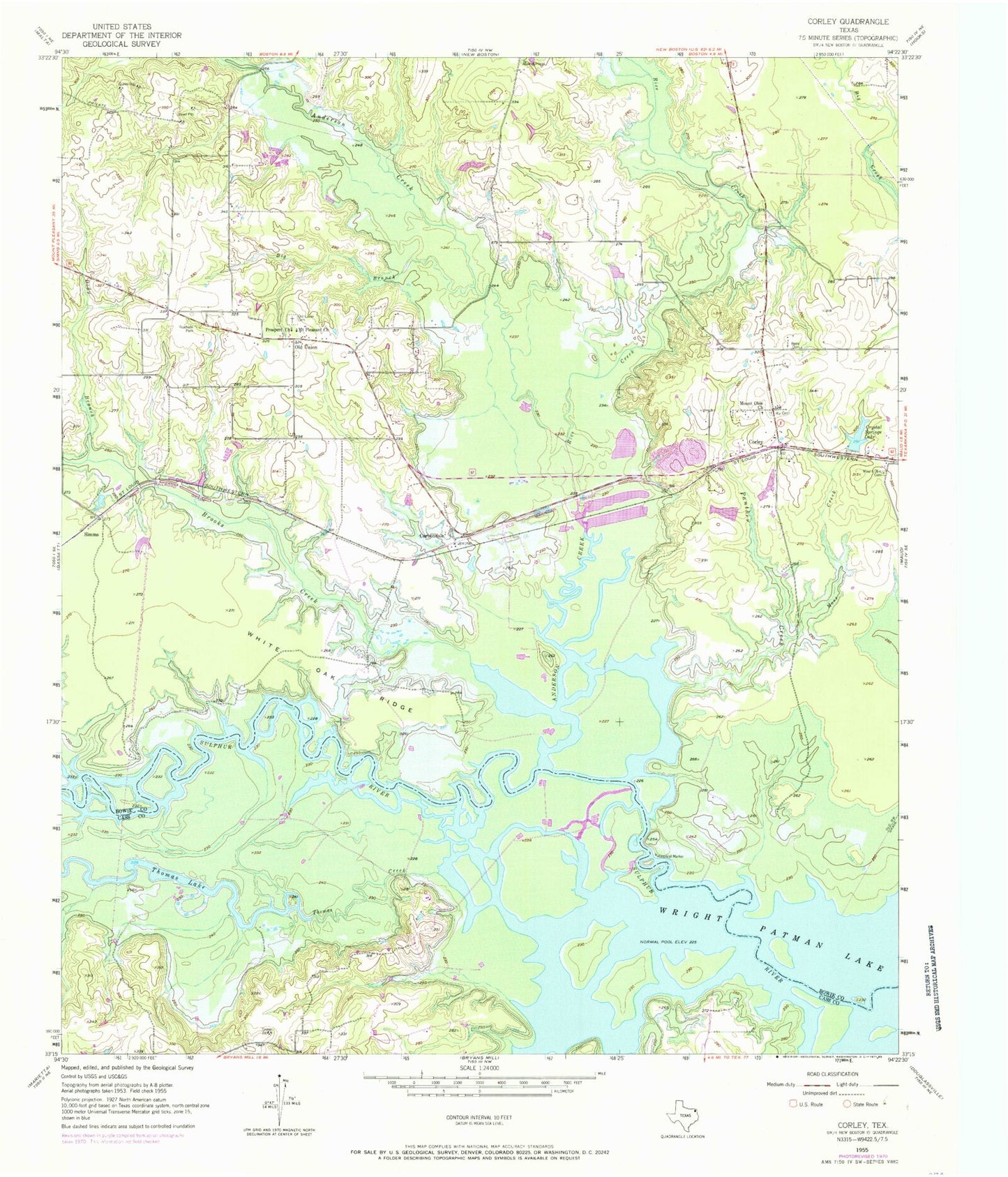 Classic USGS Corley Texas 7.5'x7.5' Topo Map Image