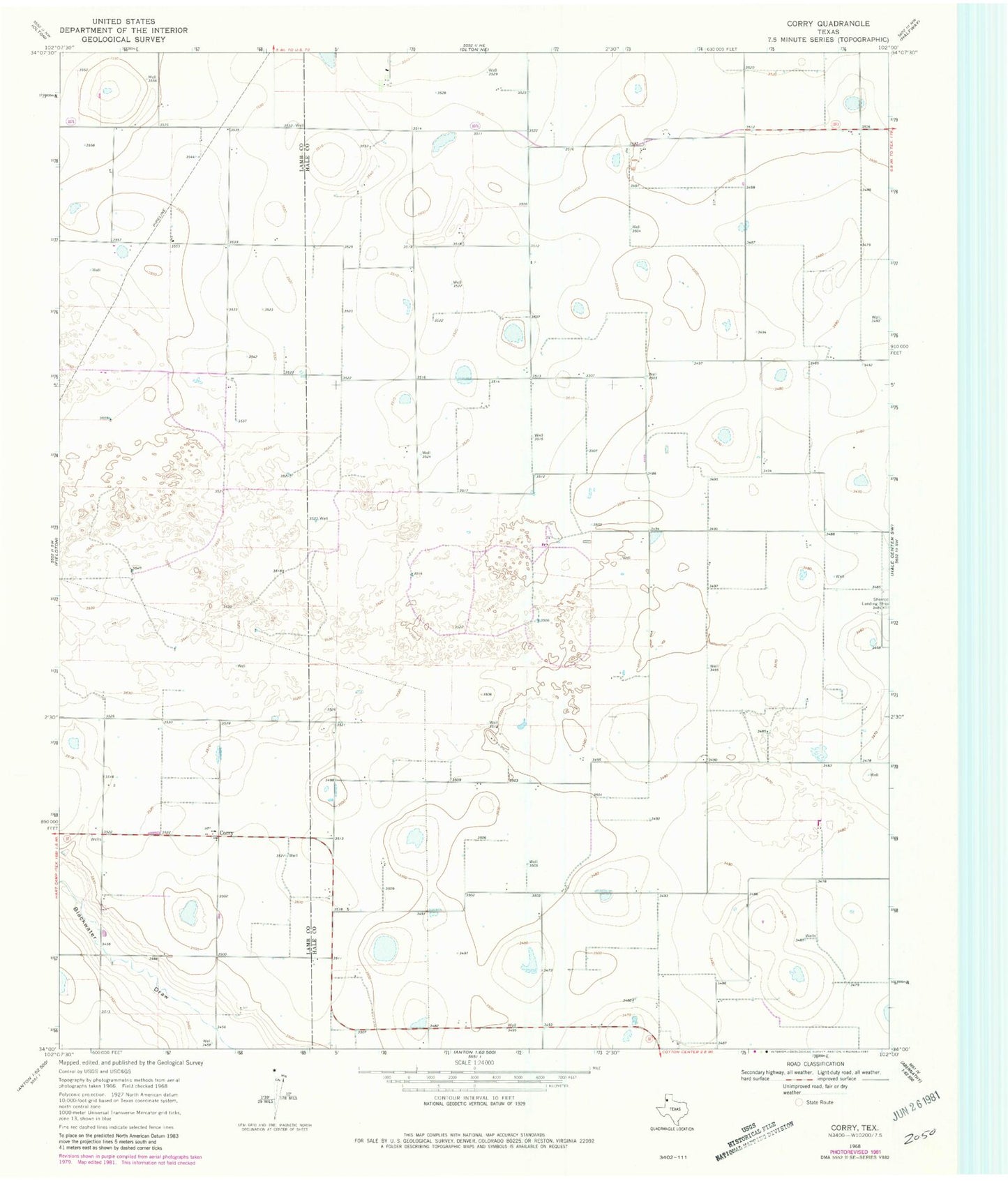 Classic USGS Corry Texas 7.5'x7.5' Topo Map Image