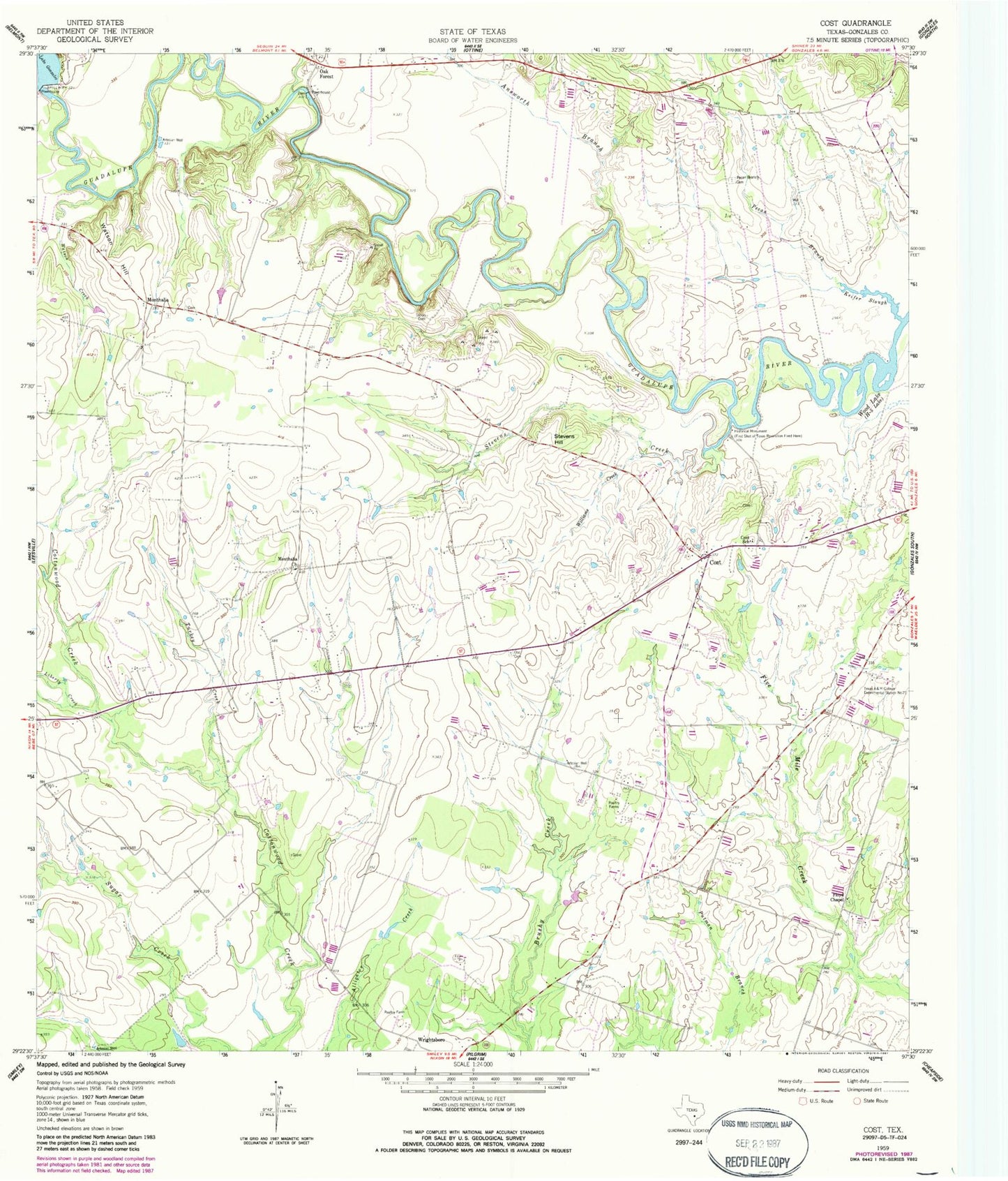 Classic USGS Cost Texas 7.5'x7.5' Topo Map Image