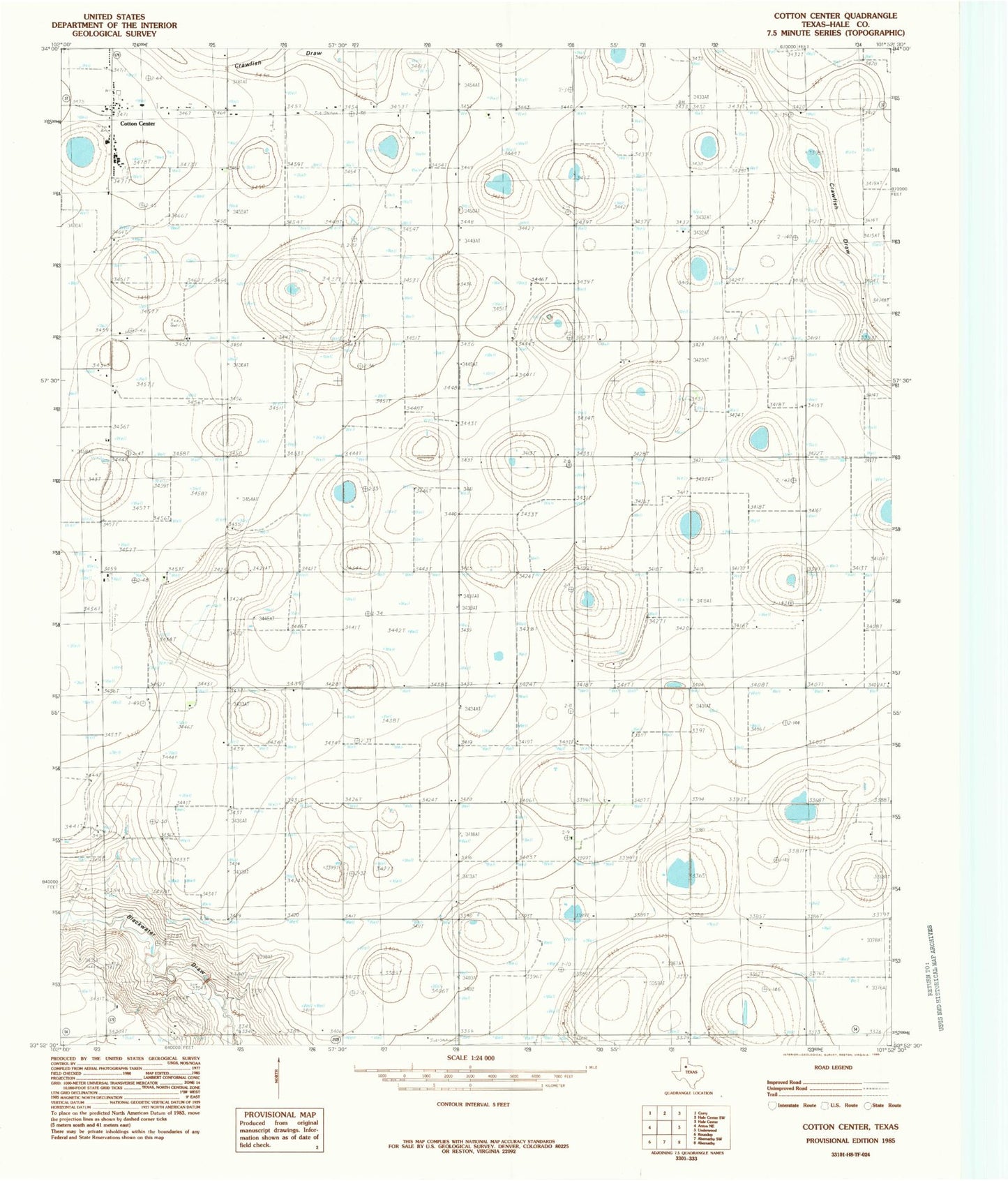 Classic USGS Cotton Center Texas 7.5'x7.5' Topo Map Image