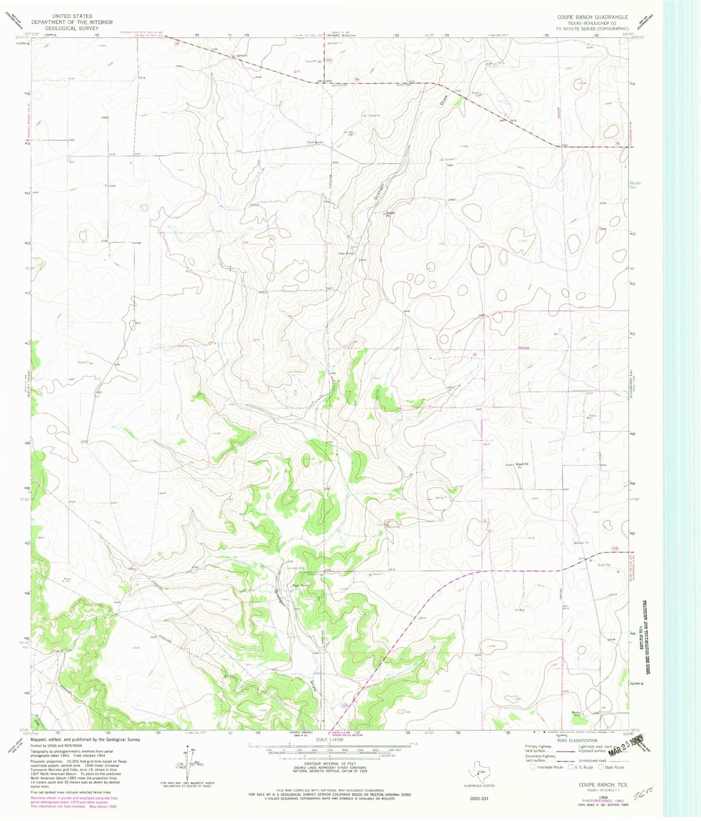 Classic USGS Coupe Ranch Texas 7.5'x7.5' Topo Map Image